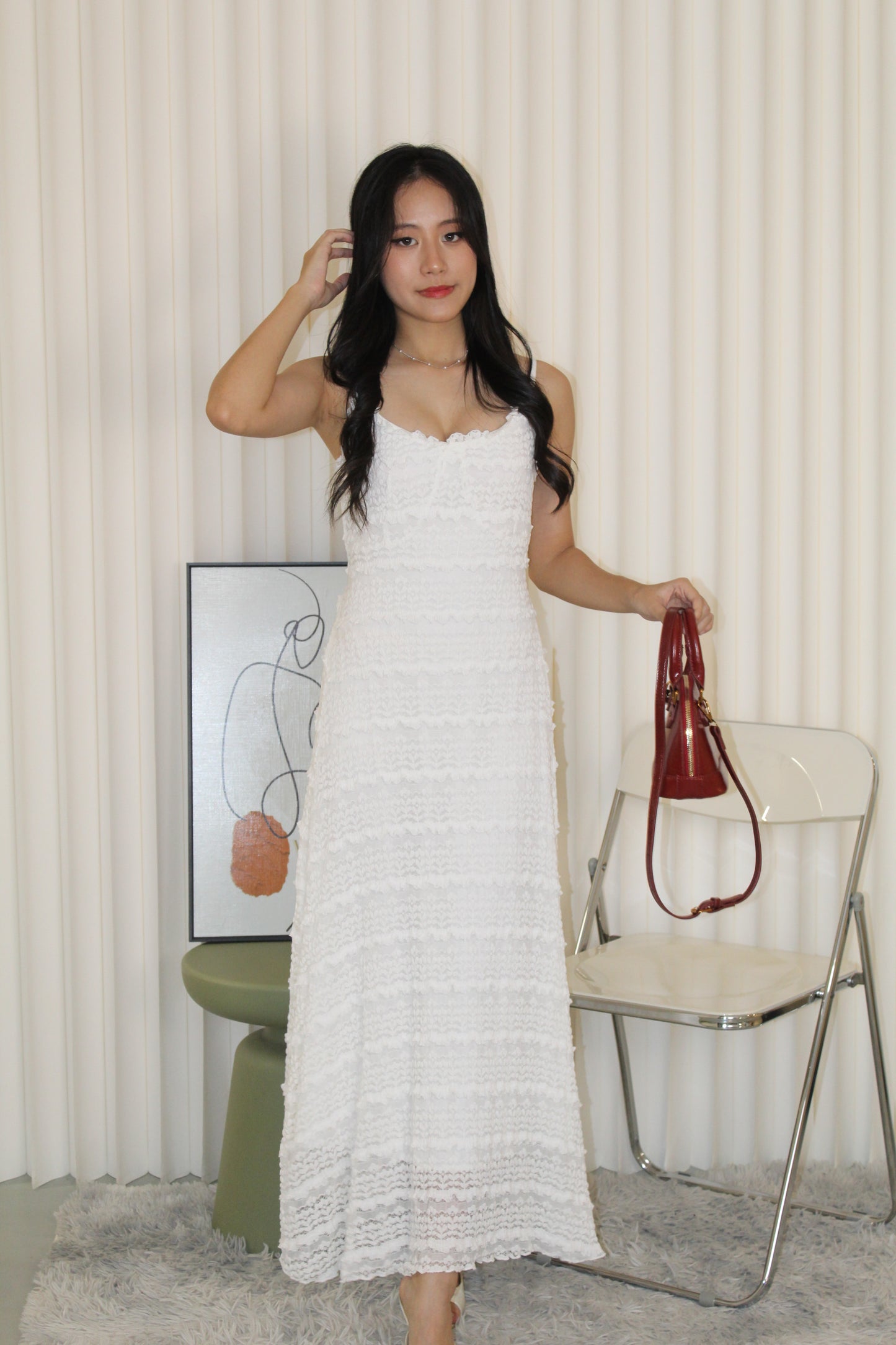 Peggy Lace Cami Maxi Dress (White)