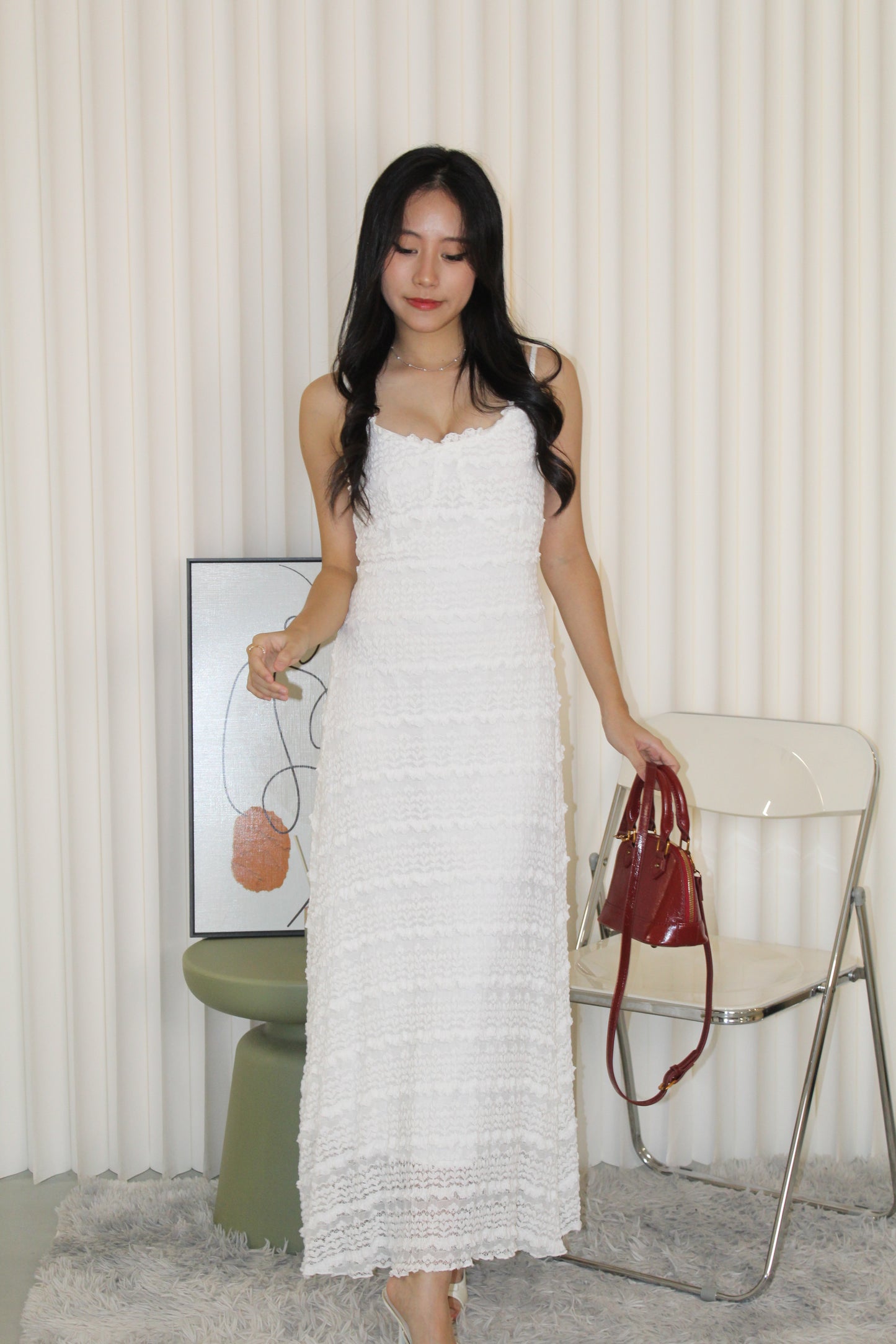 Peggy Lace Cami Maxi Dress (White)