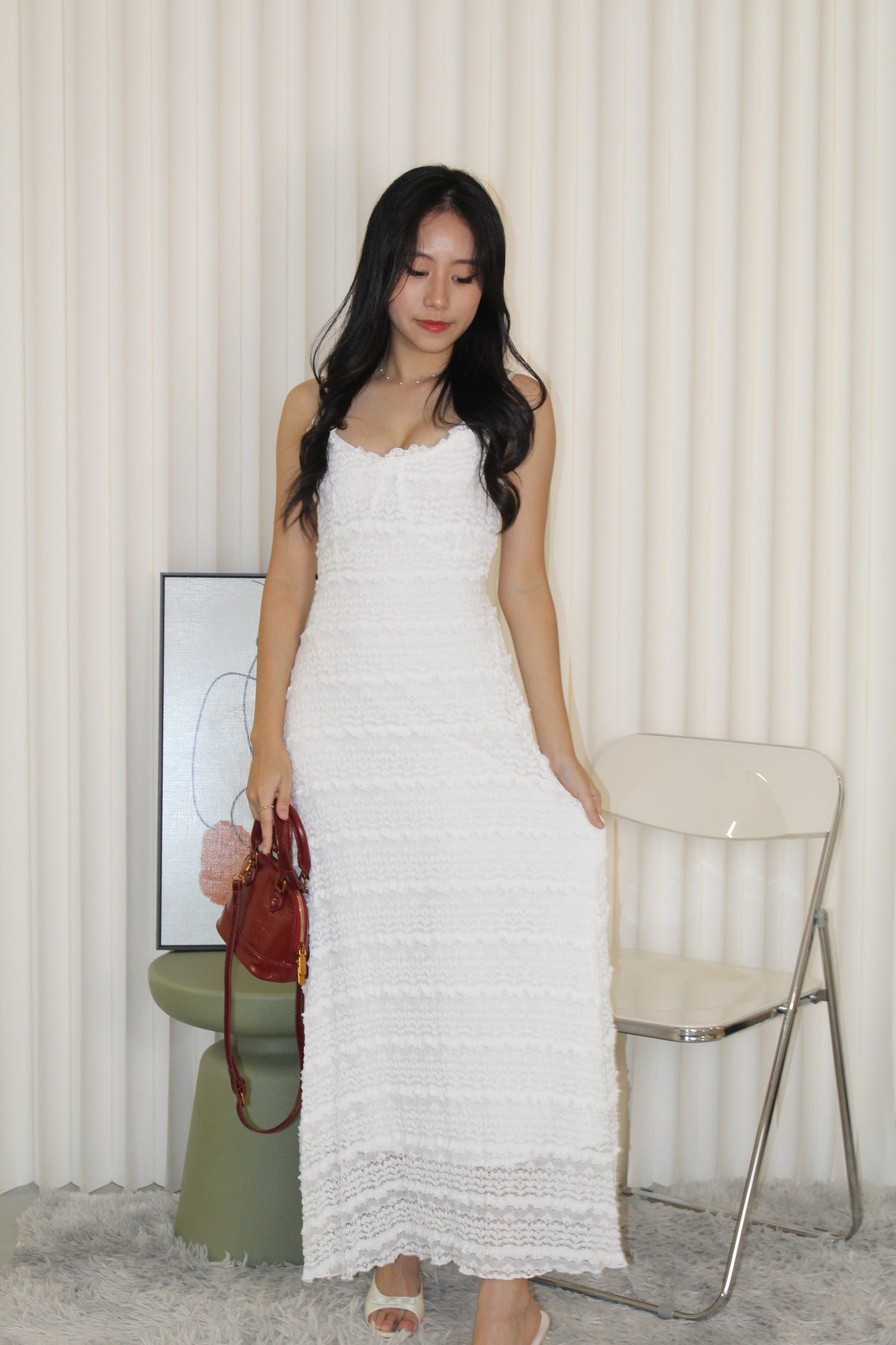Peggy Lace Cami Maxi Dress (White)