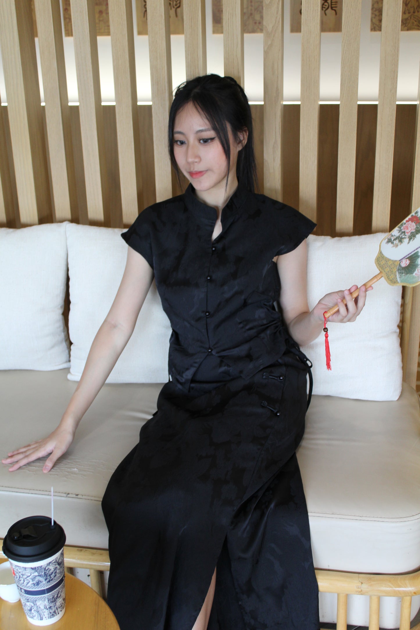 Mu Lan Soft Cheongsam Maxi Slit Skirt (Cream)