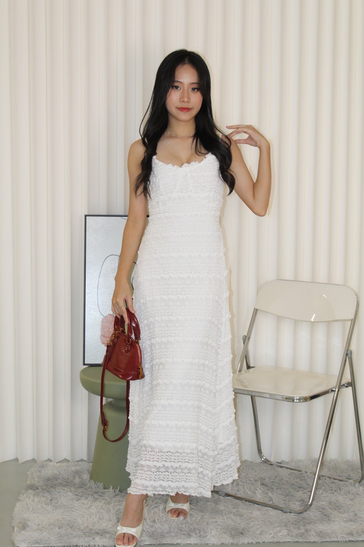 Peggy Lace Cami Maxi Dress (White)