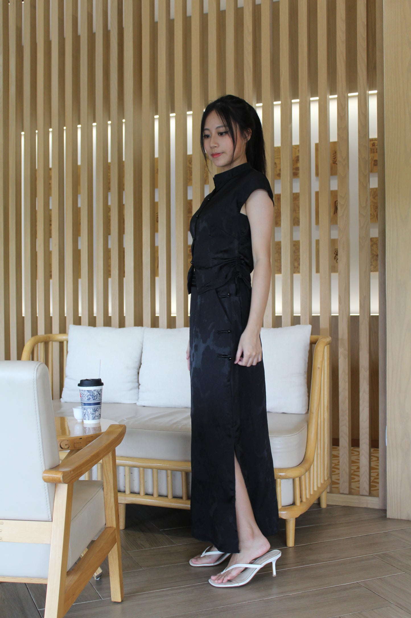 Mu Lan Soft Cheongsam Maxi Slit Skirt (Cream)