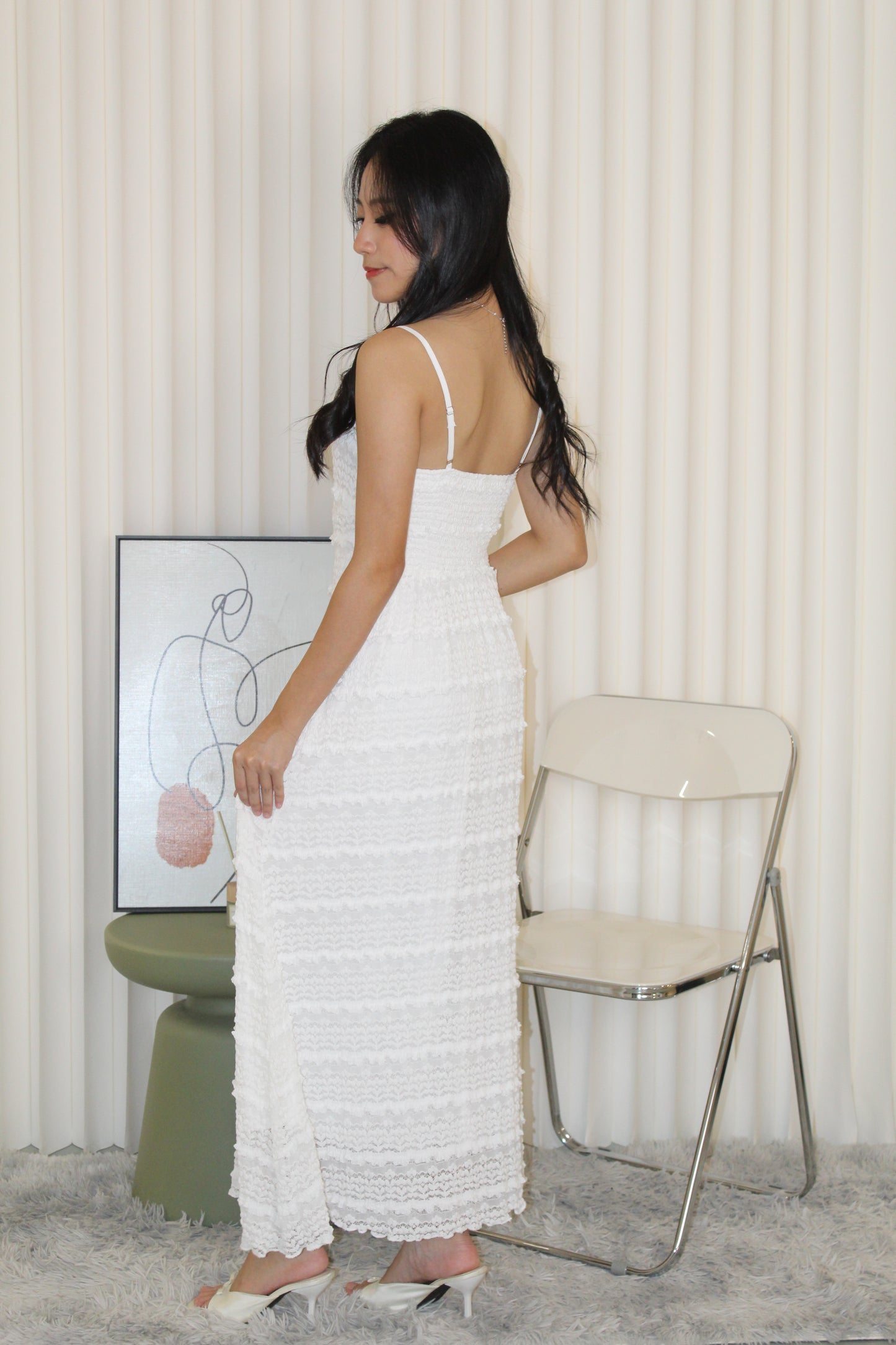 Peggy Lace Cami Maxi Dress (White)
