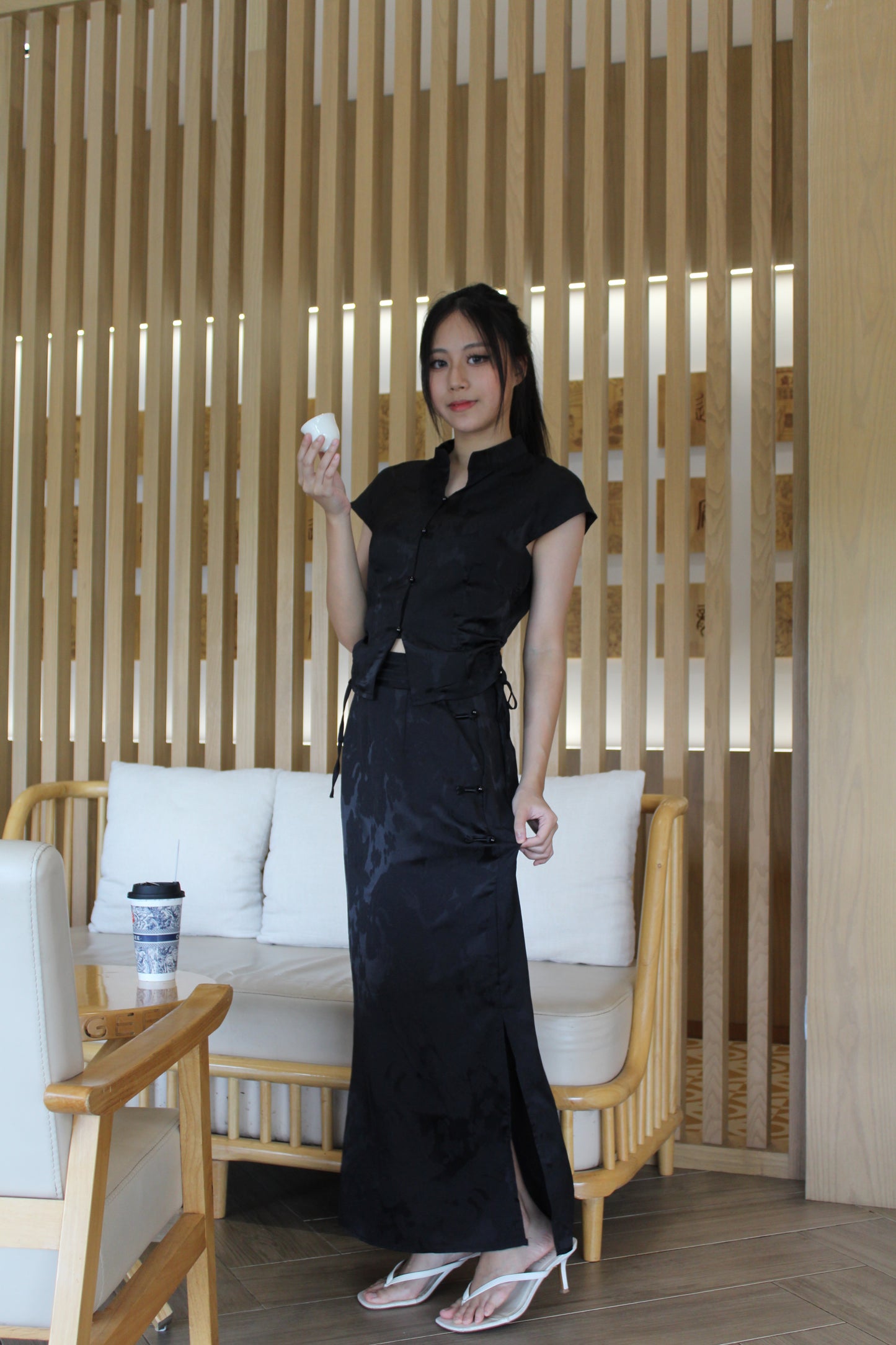 Mu Lan Soft Cheongsam Maxi Slit Skirt (Cream)