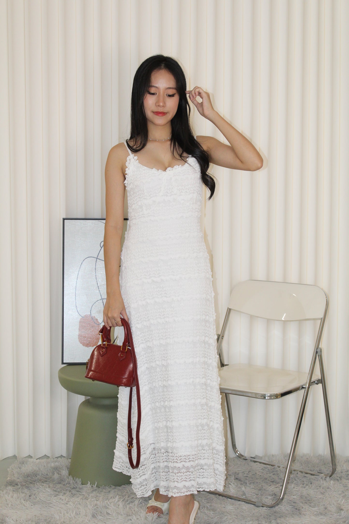 Peggy Lace Cami Maxi Dress (White)