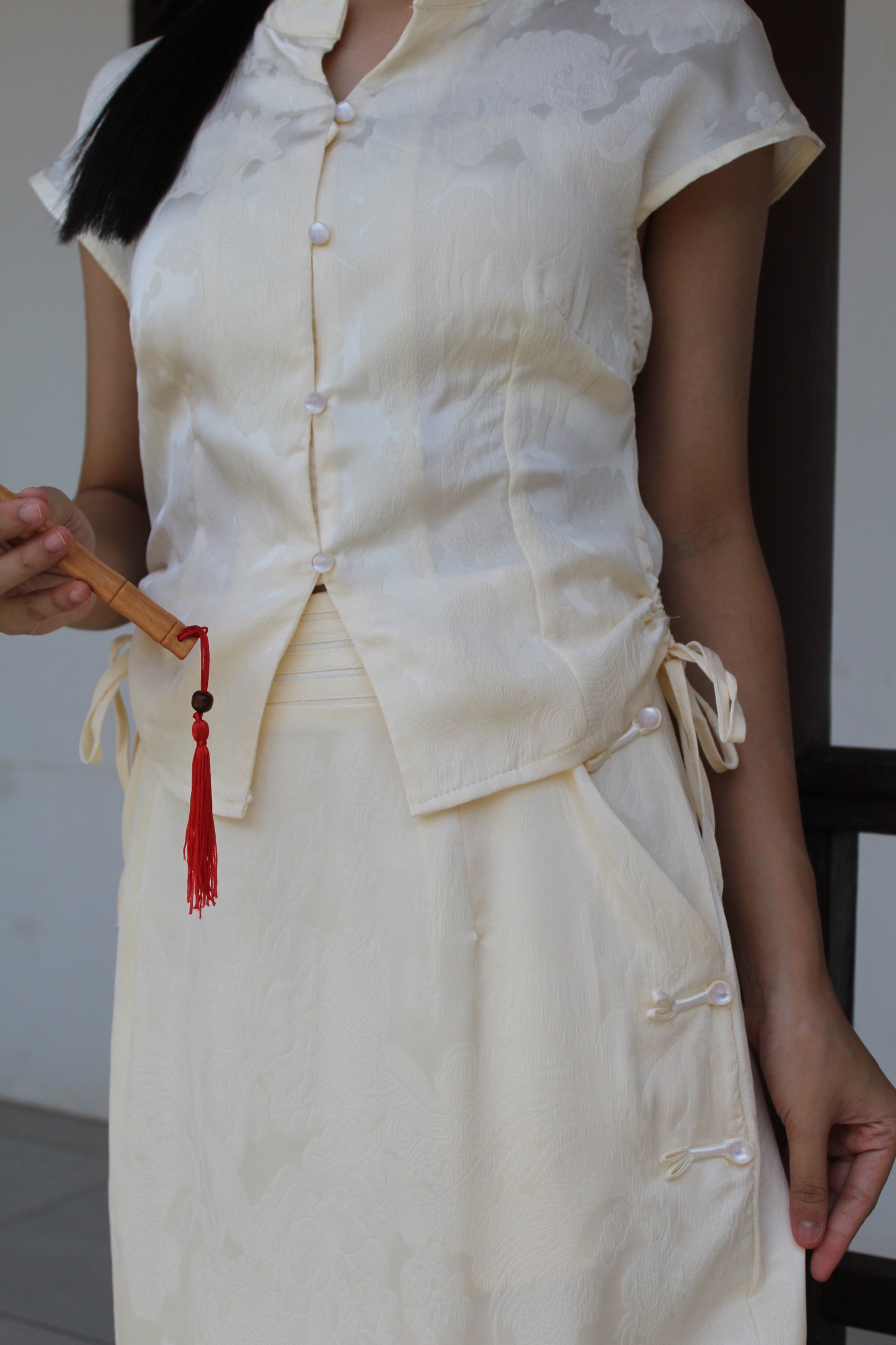 Mu Lan Soft Cheongsam Maxi Slit Skirt (Cream)