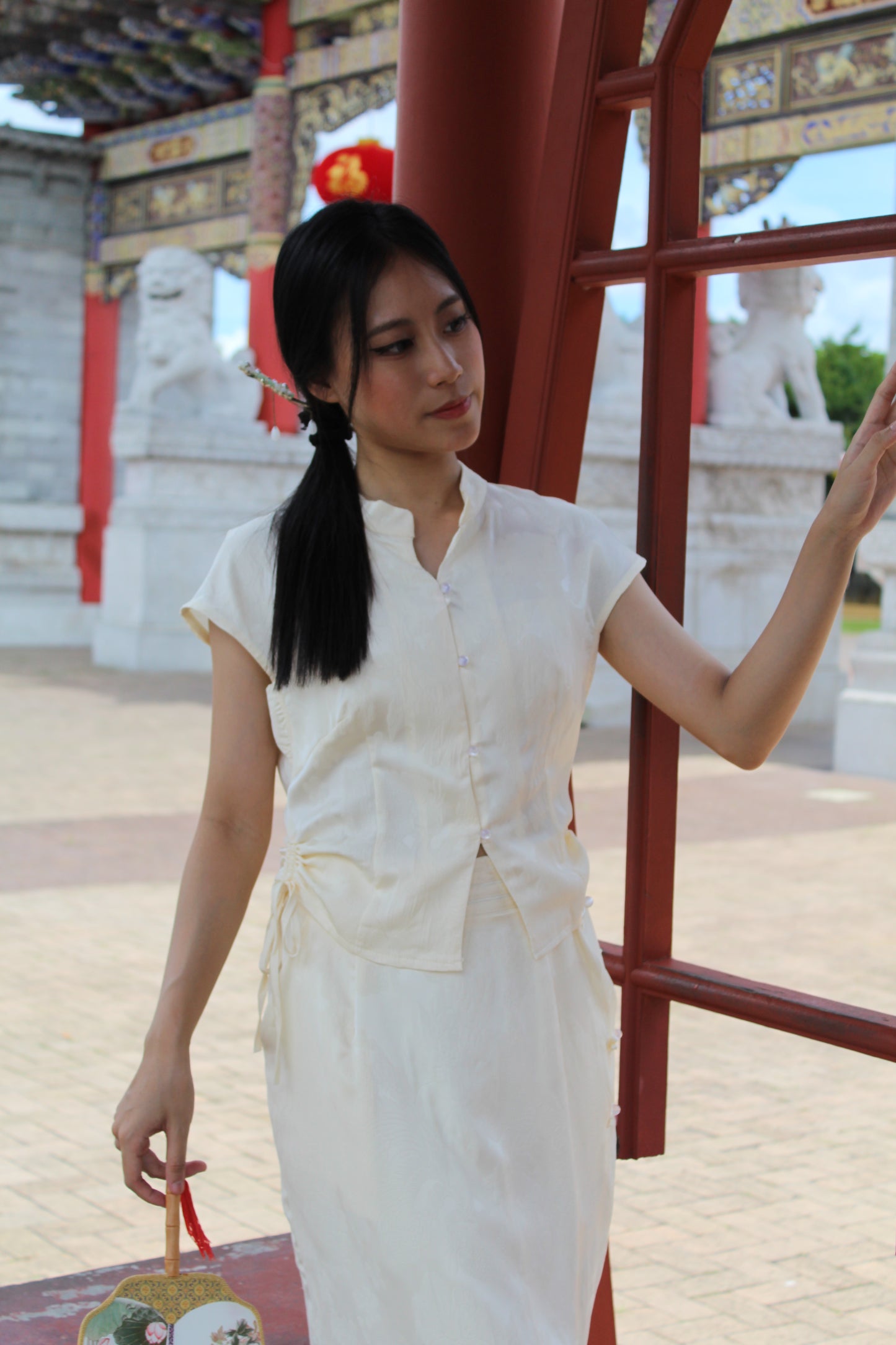 Mu Lan Soft Cheongsam Maxi Slit Skirt (Cream)