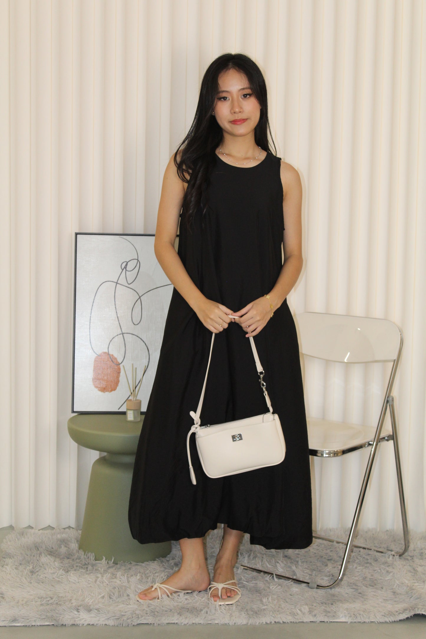 Althea Balloon Midaxi Dress (Black)