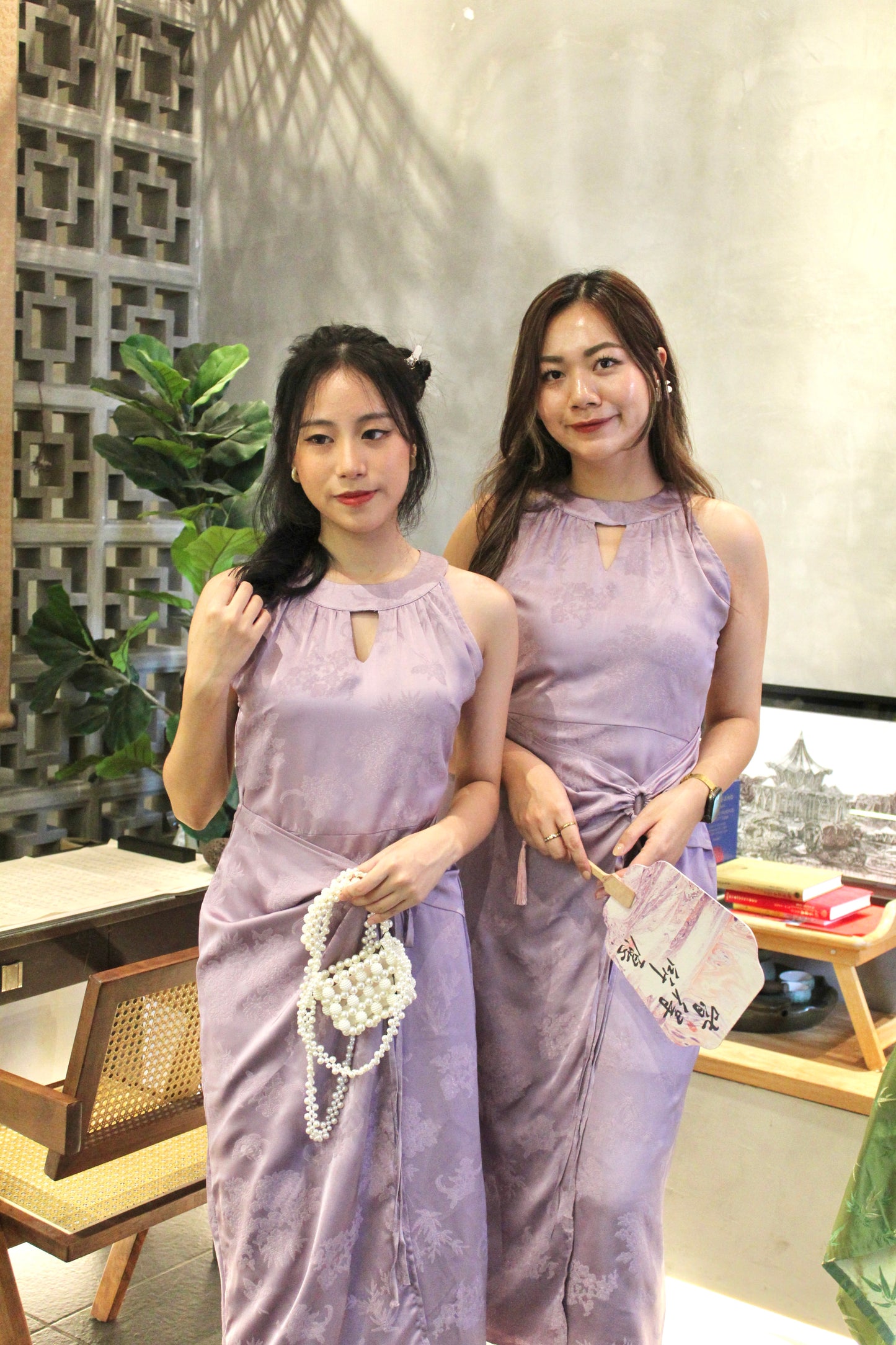 Bai He Halter Cheongsam Midaxi Dress (White)