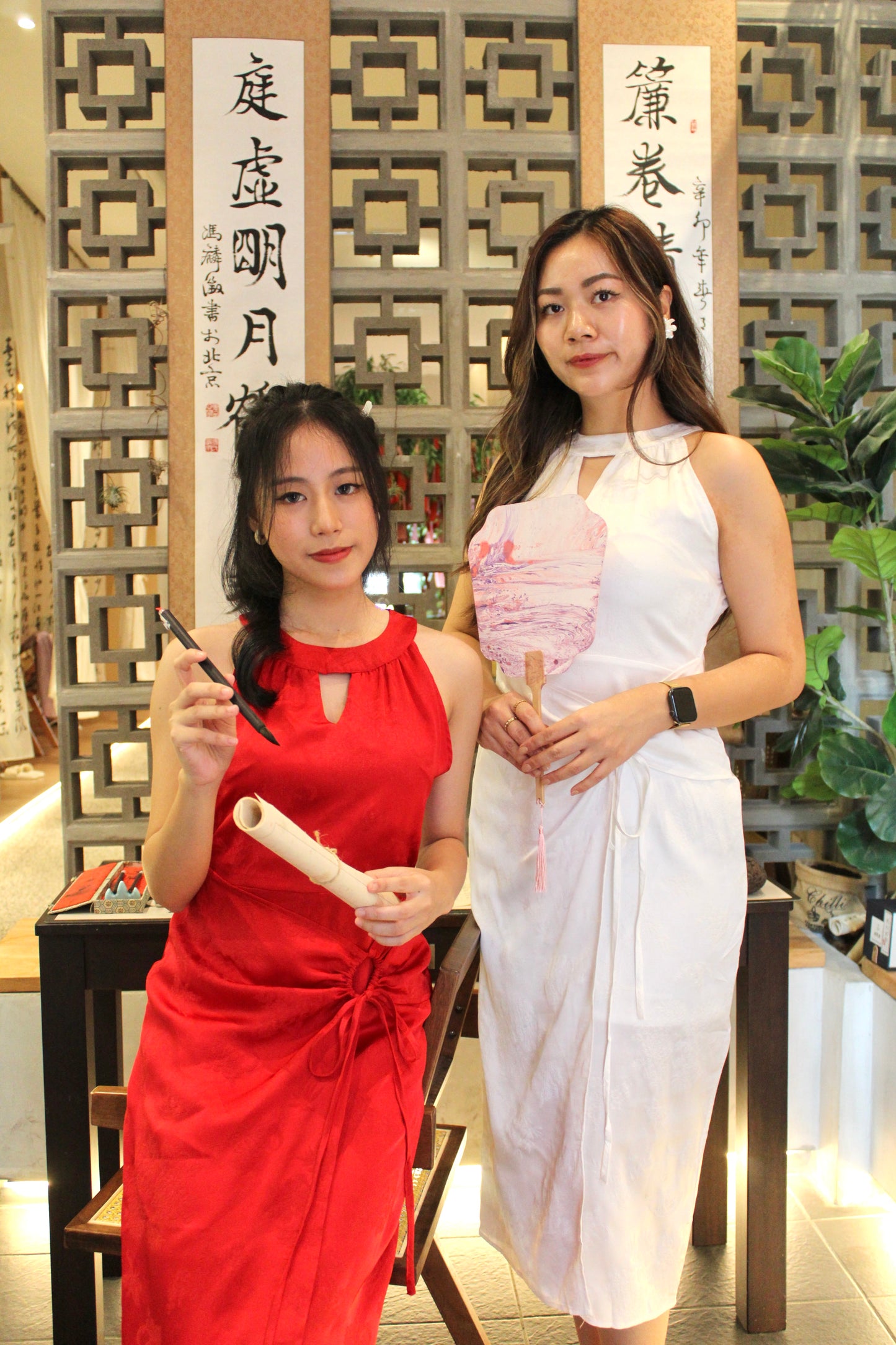 Bai He Halter Cheongsam Midaxi Dress (White)