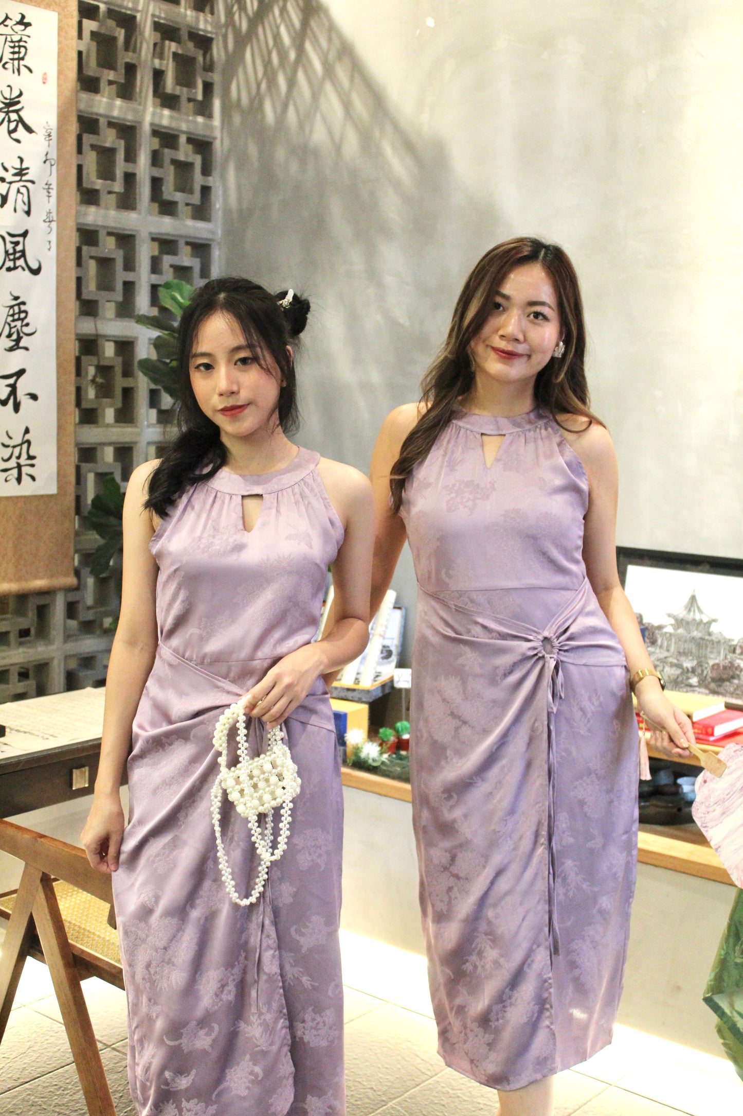 Bai He Halter Cheongsam Midaxi Dress (White)