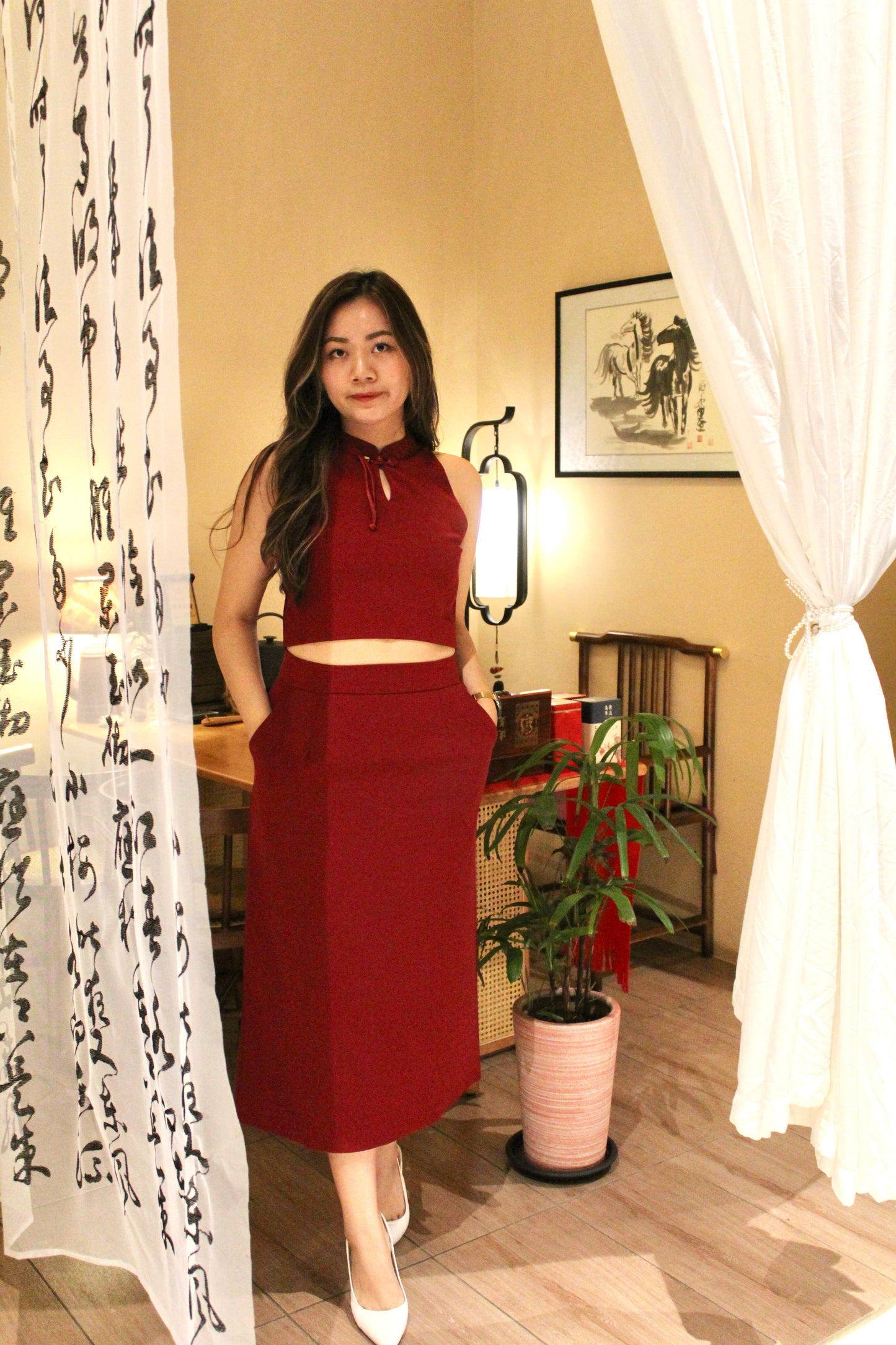 Chu Yi Midaxi Pencil Skirt (Pink)