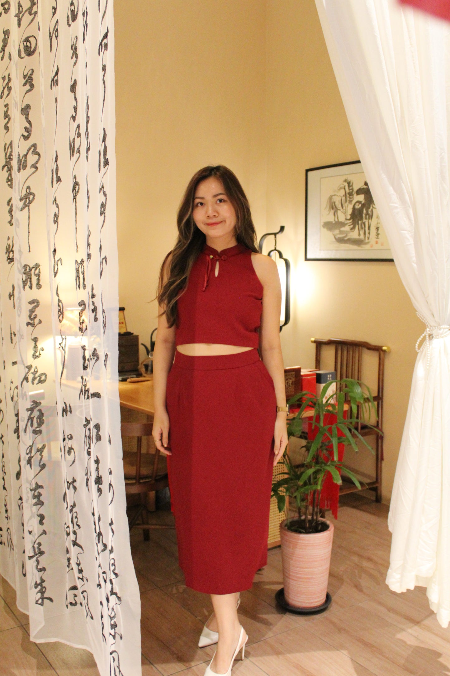 Chu Yi Midaxi Pencil Skirt (Pink)