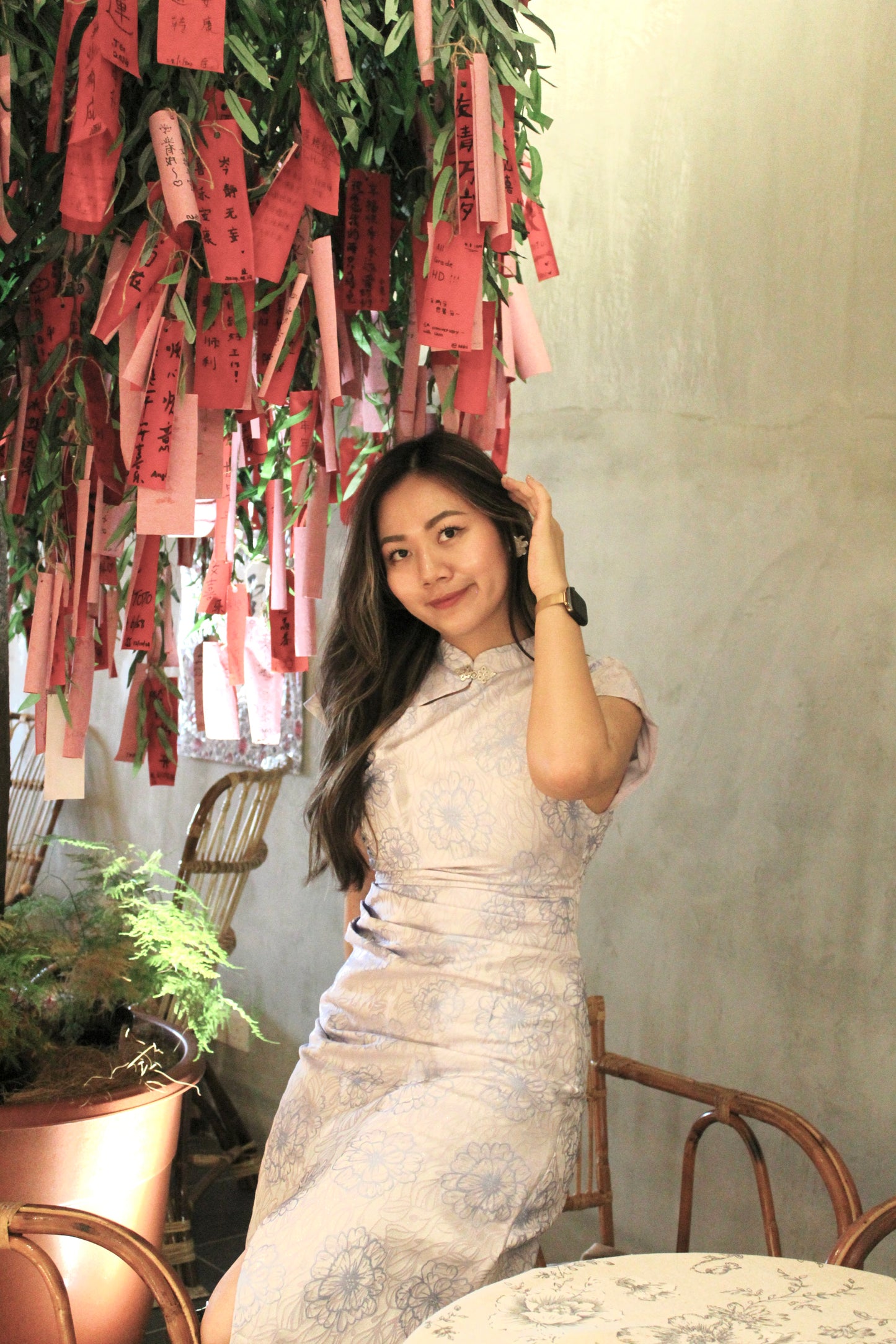 Ru Yi Embossed Slit Cheongsam Dress (Orange)