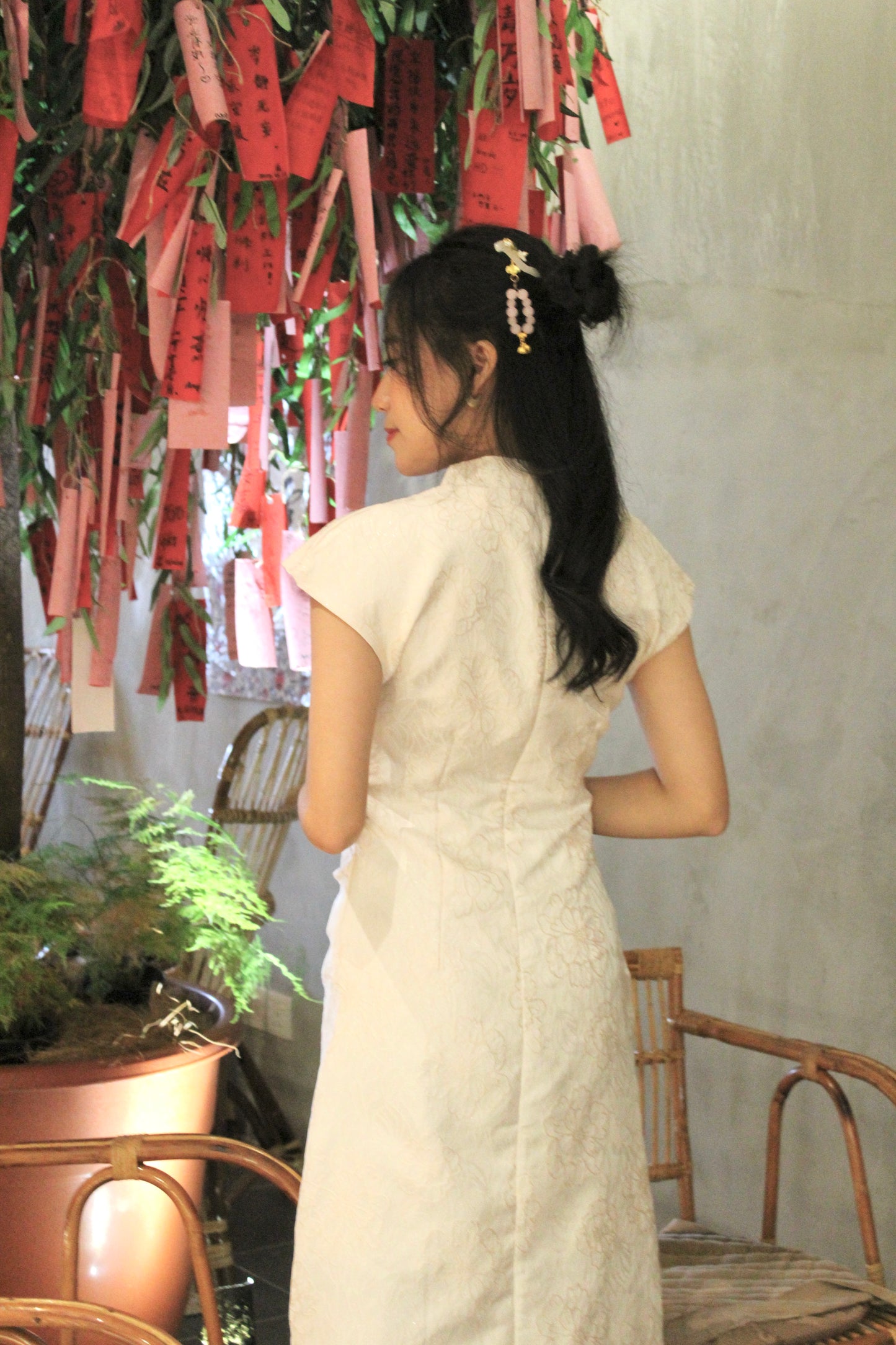 Ru Yi Embossed Slit Cheongsam Dress (Orange)