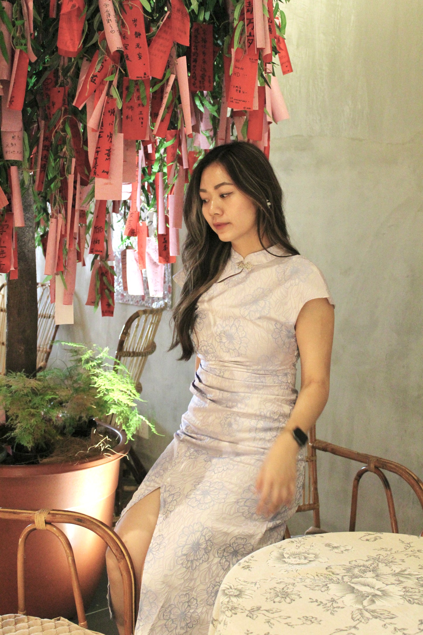 Ru Yi Embossed Slit Cheongsam Dress (Orange)