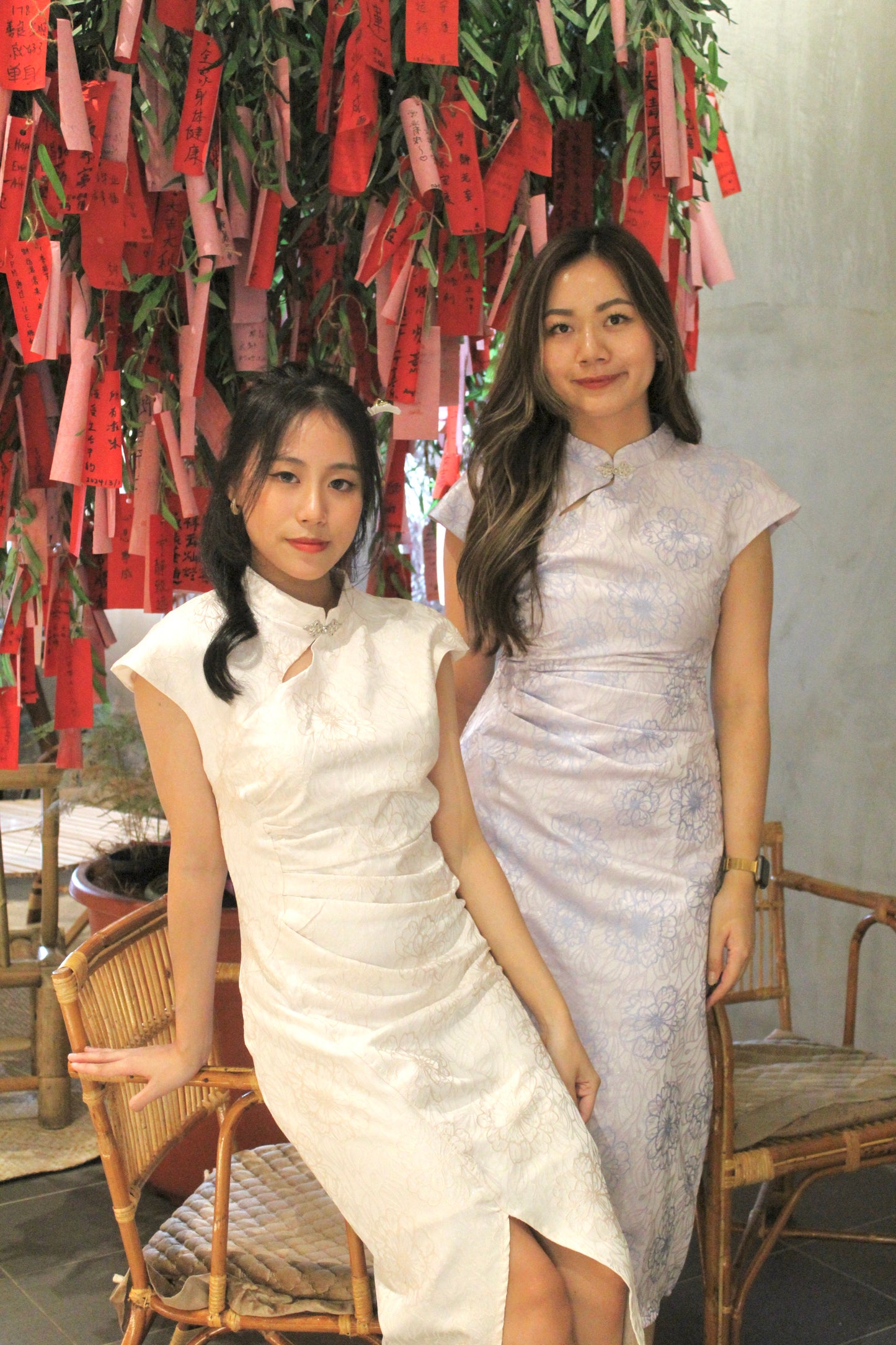 Ru Yi Embossed Slit Cheongsam Dress (Orange)