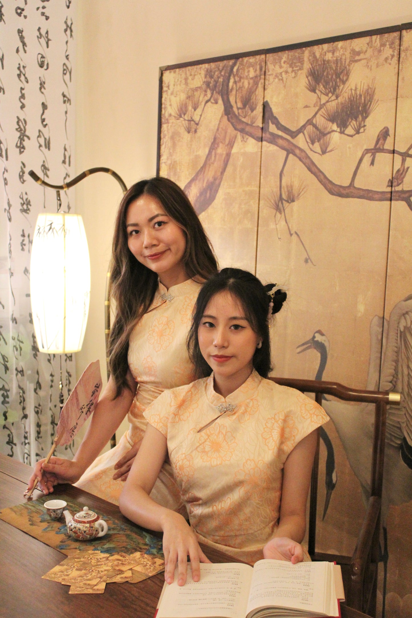 Ru Yi Embossed Slit Cheongsam Dress (Orange)
