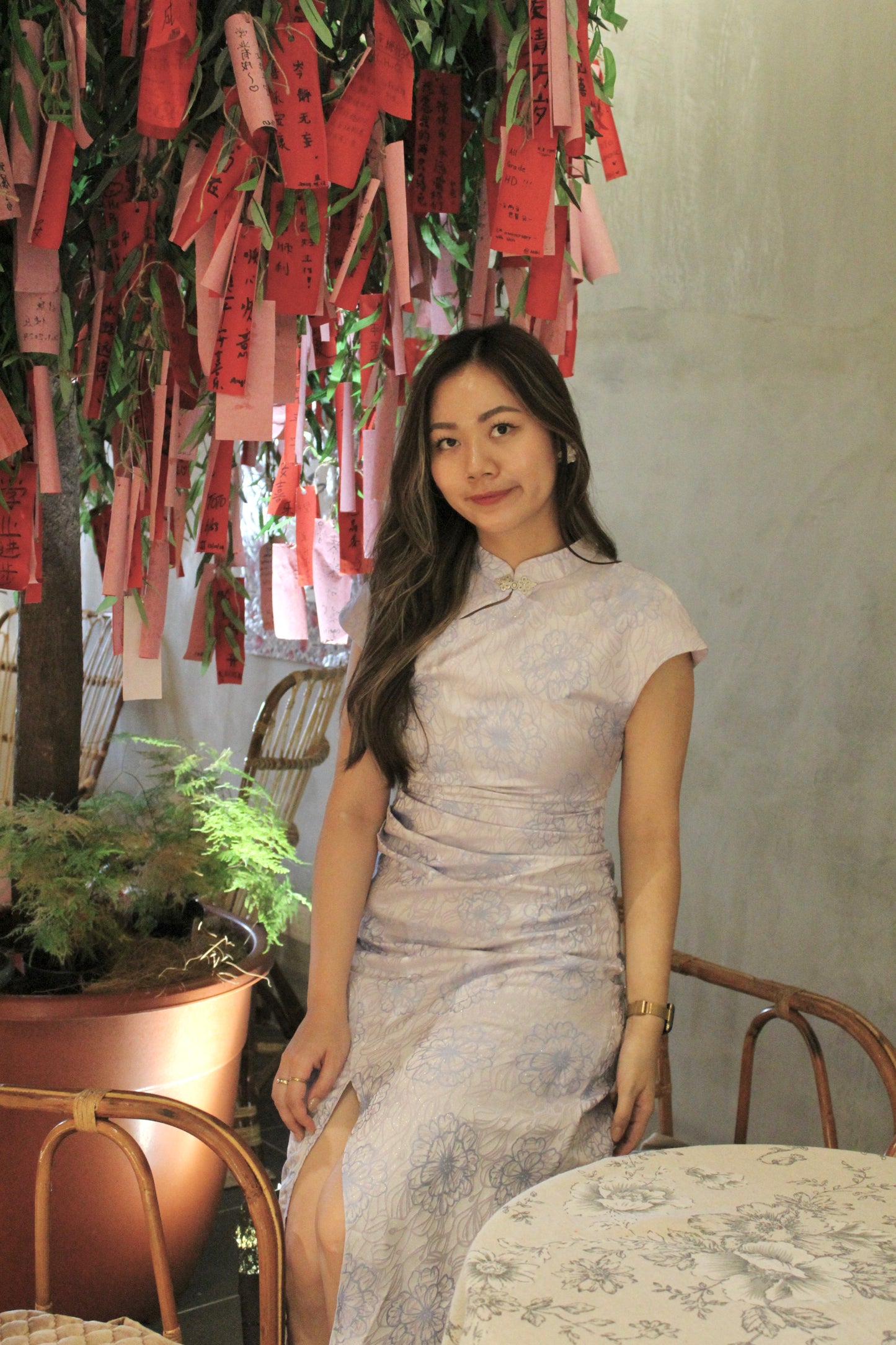 Ru Yi Embossed Slit Cheongsam Dress (Orange)
