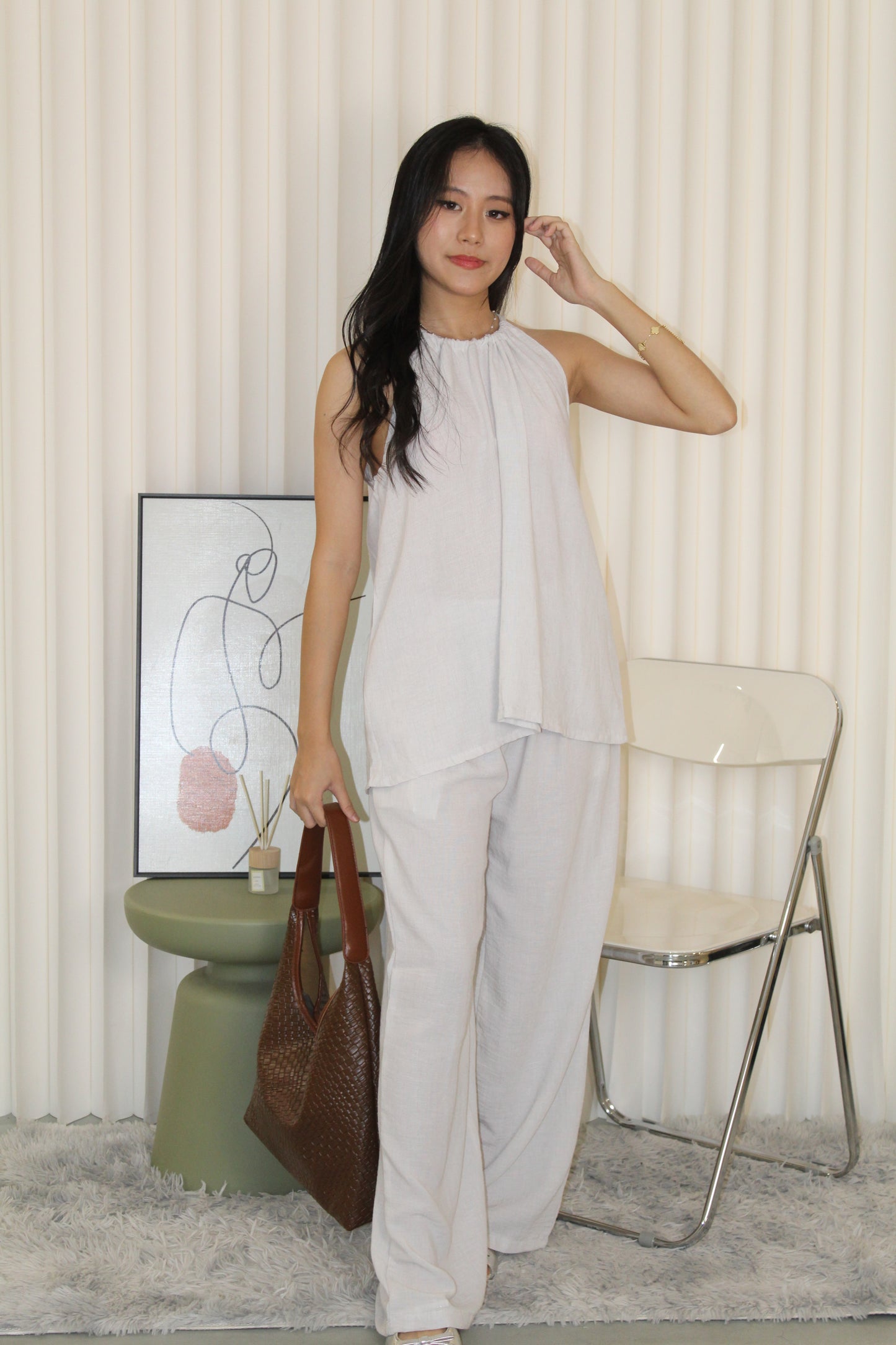 Mia Halter Two Piece Pants Set (Grey)