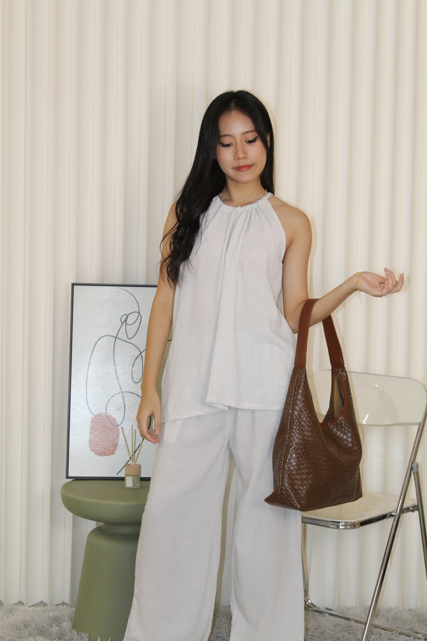 Mia Halter Two Piece Pants Set (Grey)