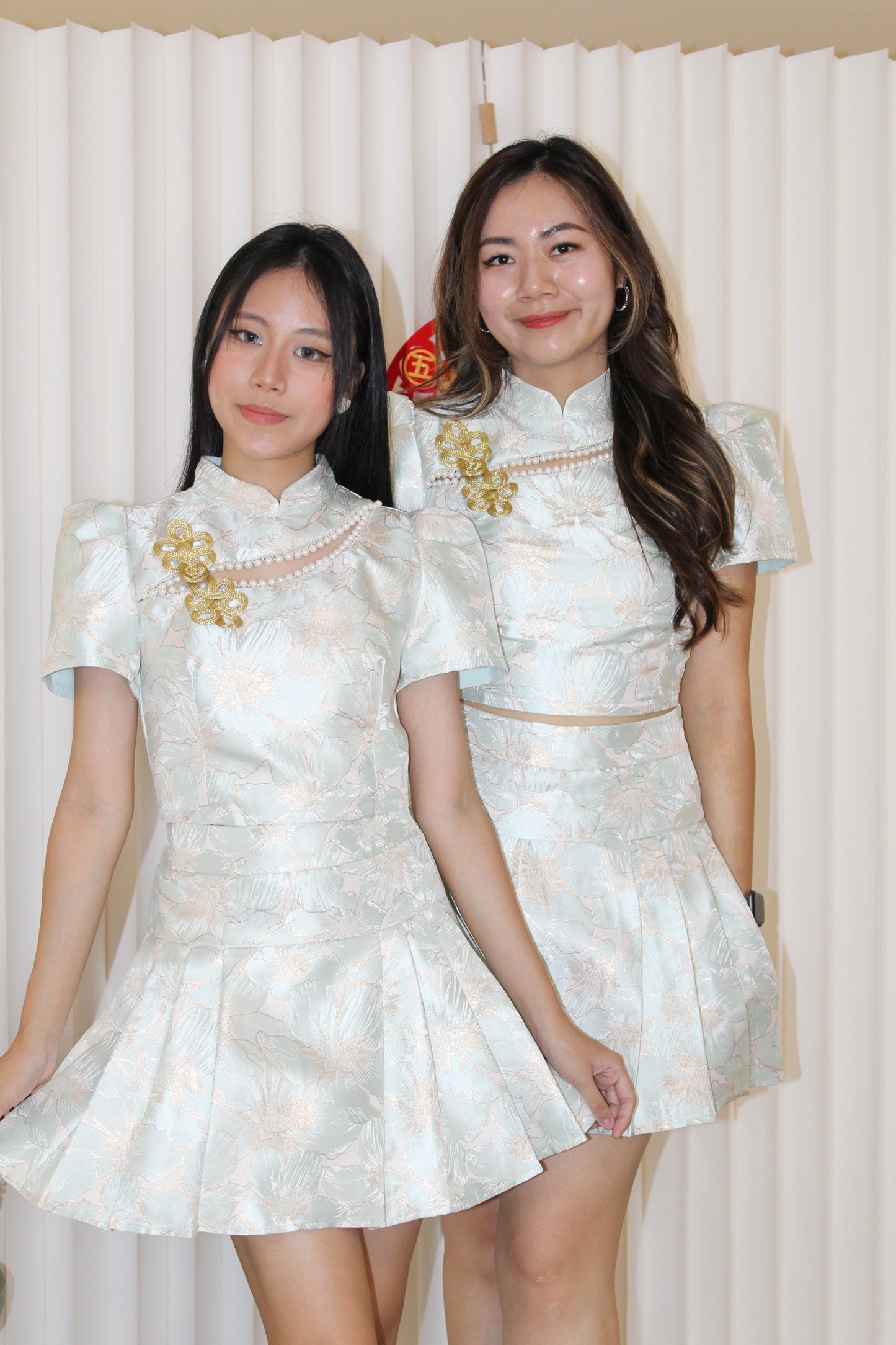Qi Xuan Jacquard Puff Cheongsam Top (Blue)