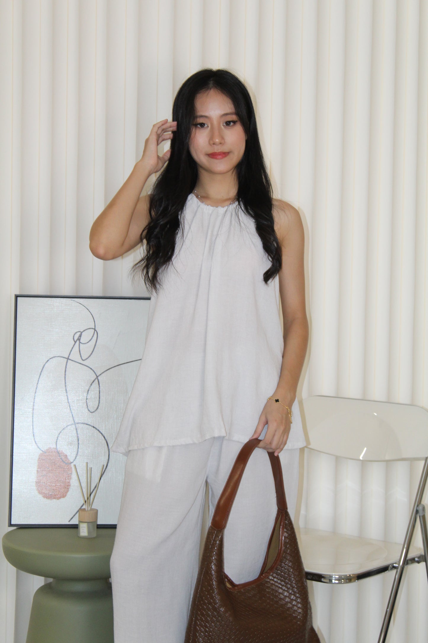 Mia Halter Two Piece Pants Set (Grey)