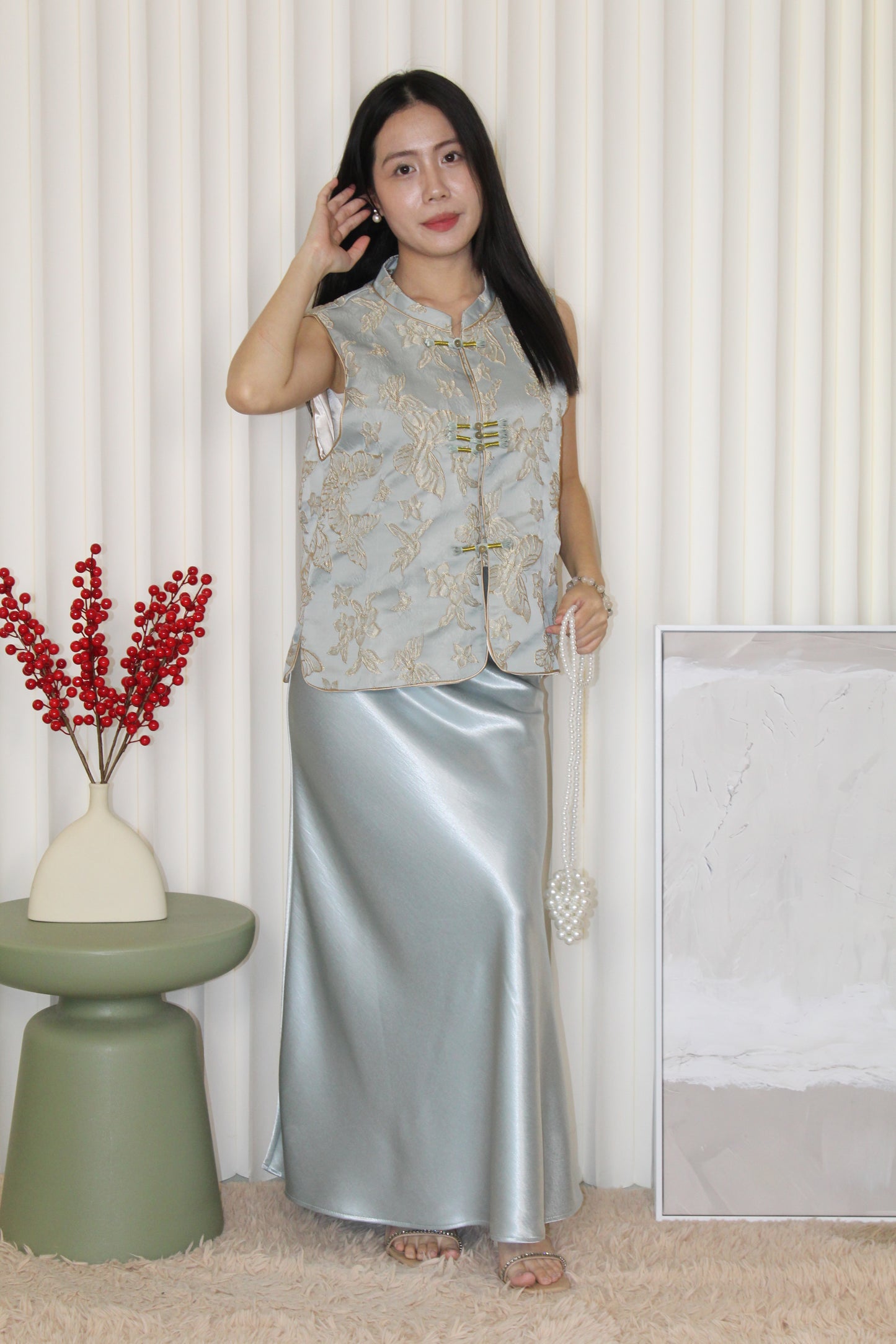 Bomi Jacquard Vest Top (Blue)