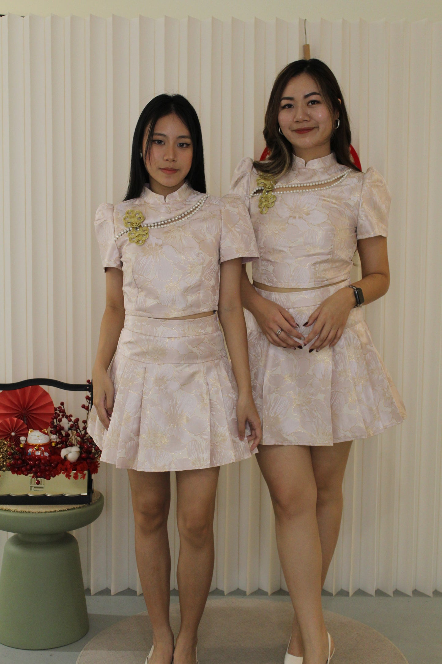 Qi Xuan Jacquard Cheongsam Skirt (Pink)