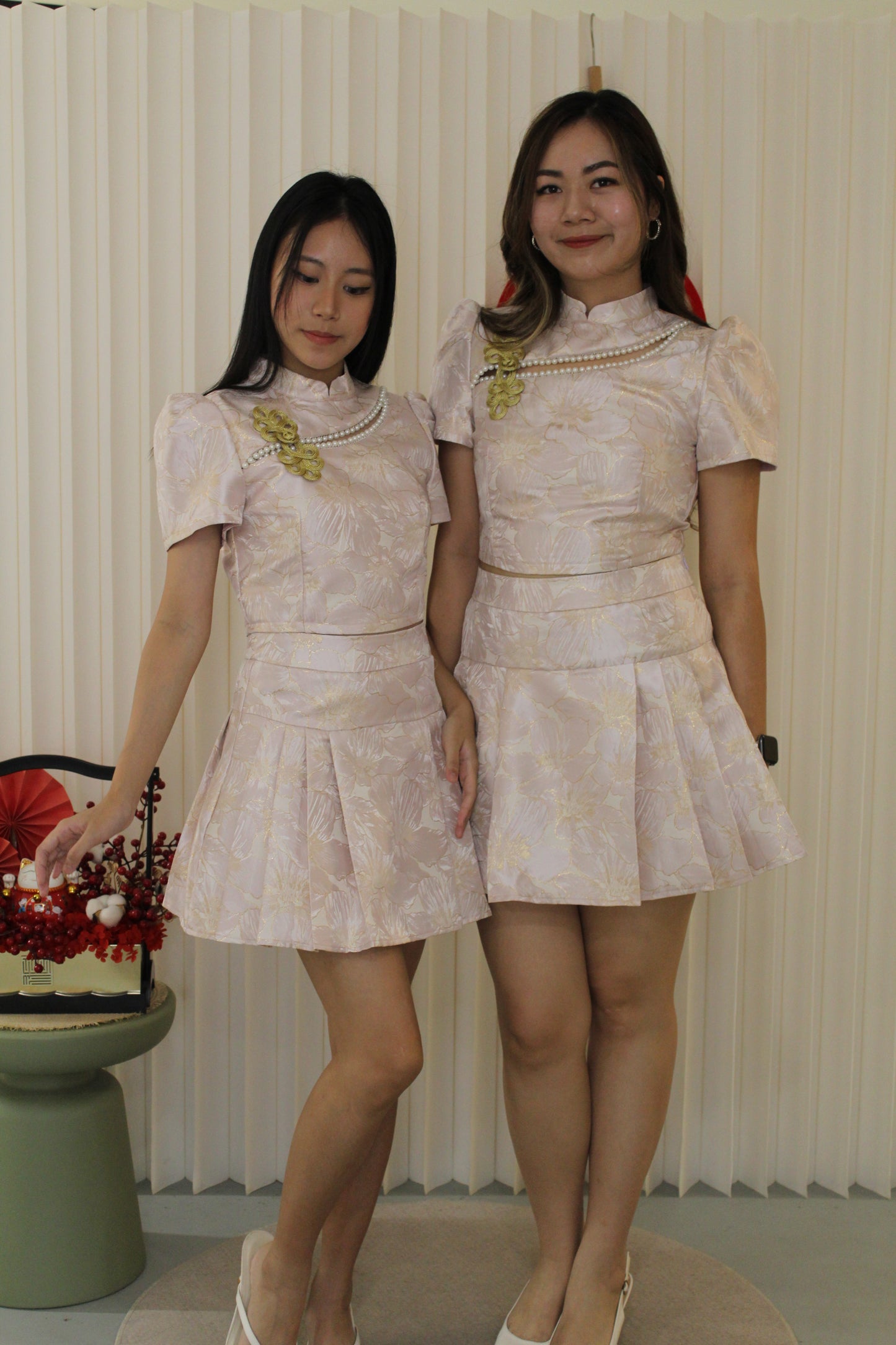 Qi Xuan Jacquard Puff Cheongsam Top (Blue)