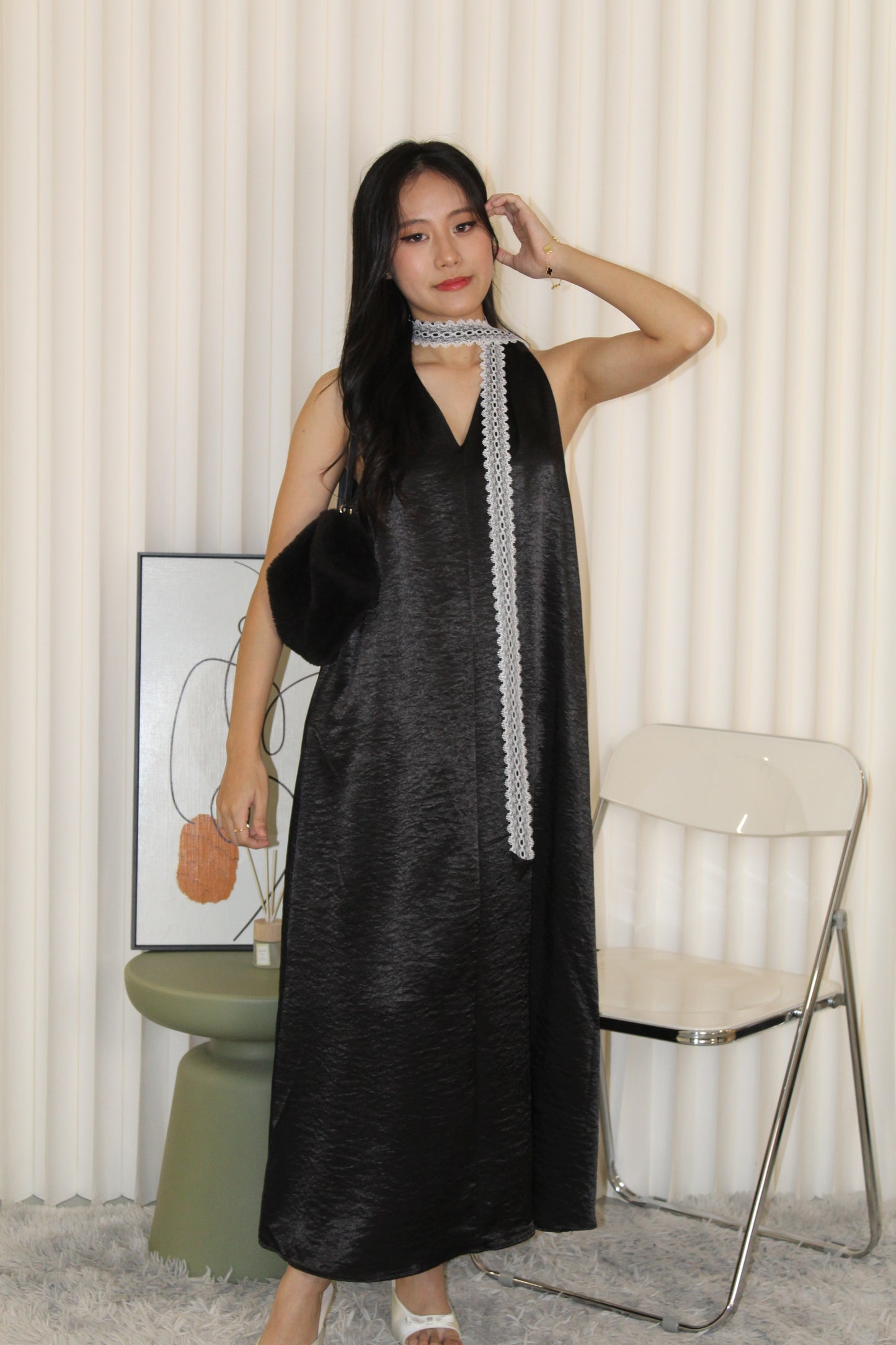 Manda Satin Maxi Dress (Blue)