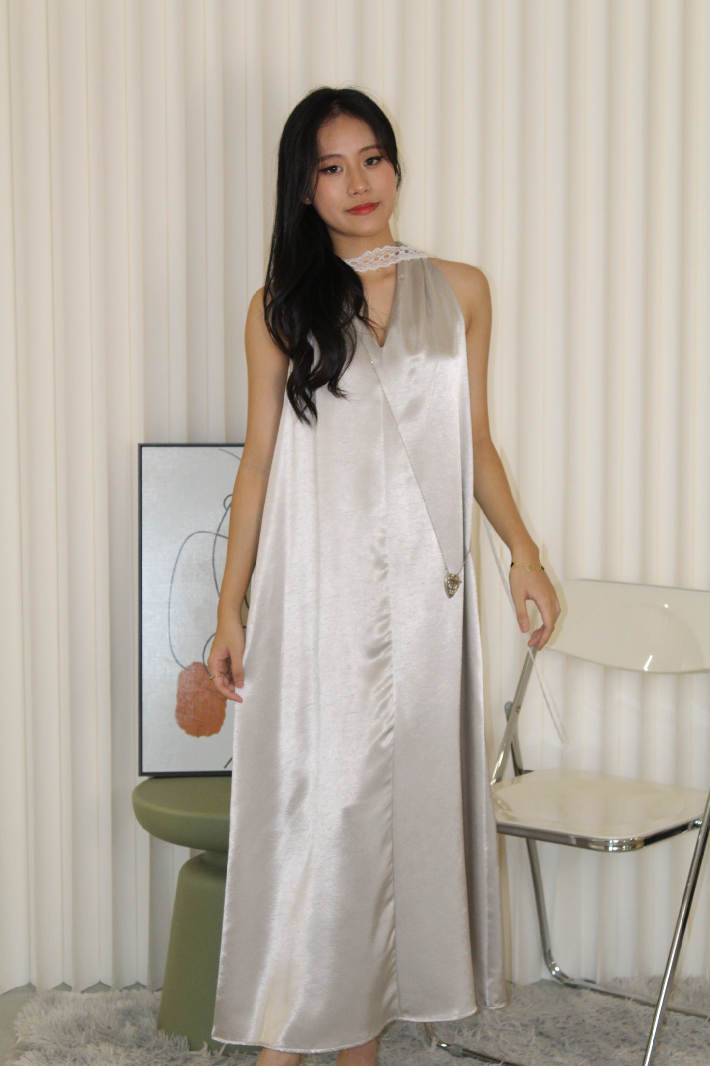 Manda Satin Maxi Dress (Blue)