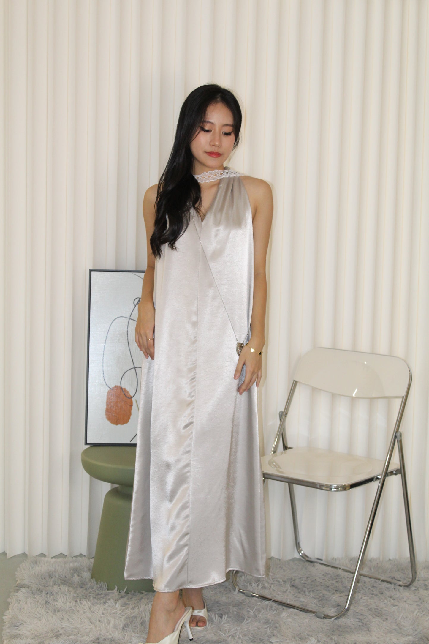 Manda Satin Maxi Dress (Blue)