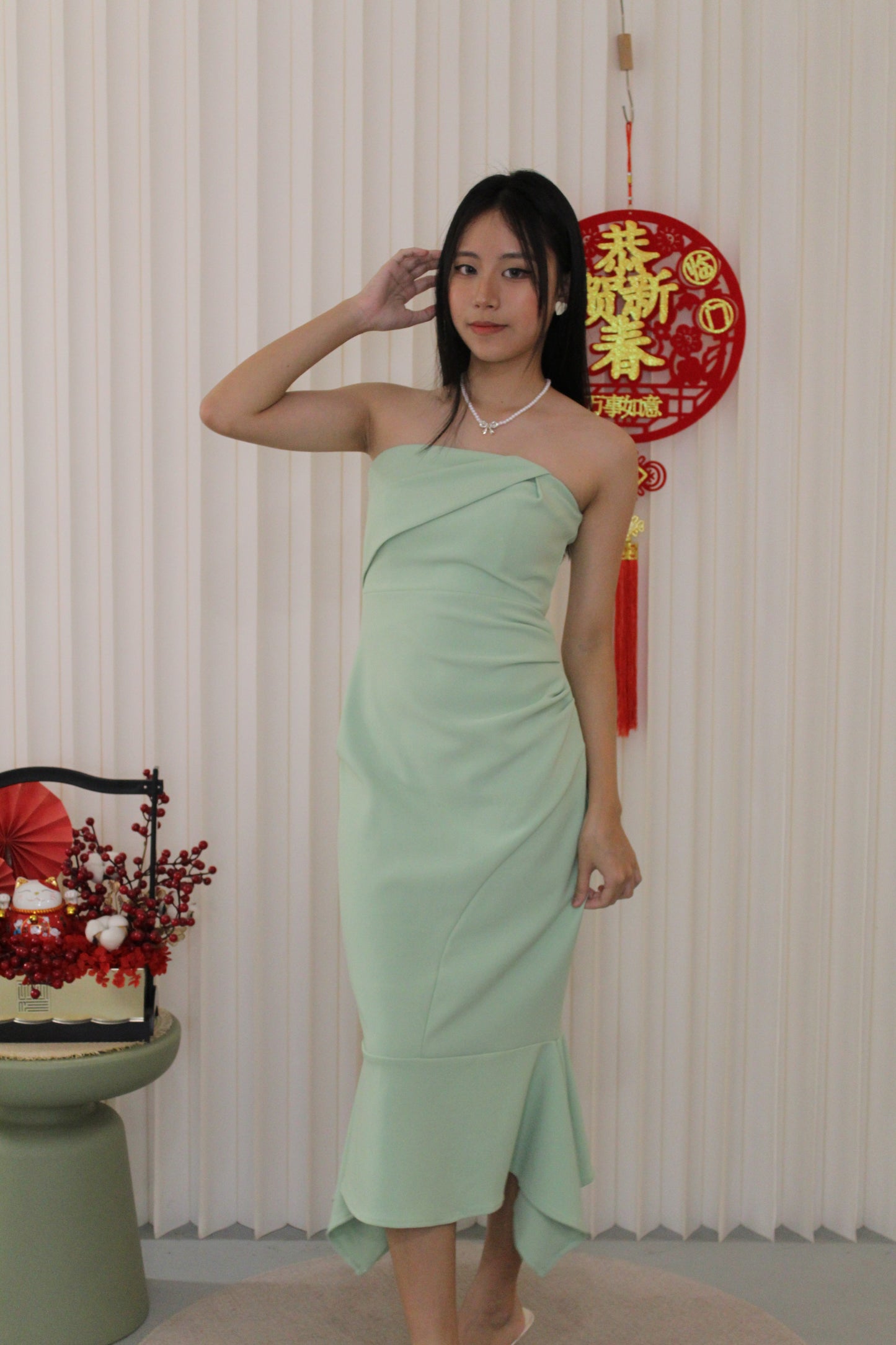 Mindy Fish Tail Midi Tube Dress Premium (Green)