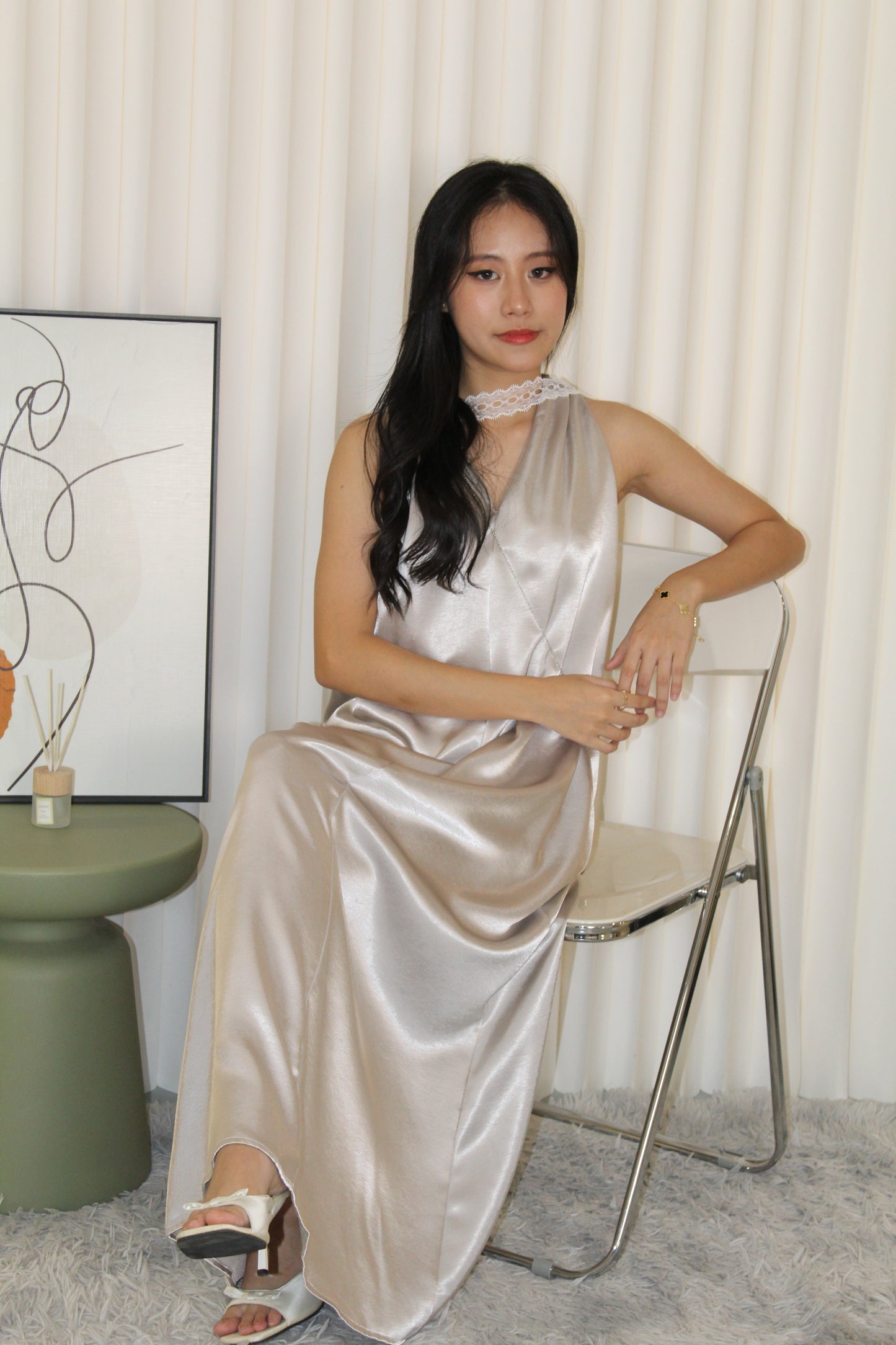 Manda Satin Maxi Dress (Blue)