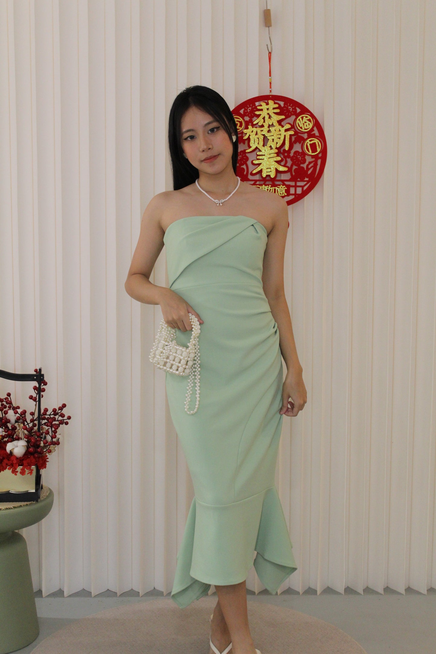 Mindy Fish Tail Midi Tube Dress Premium (Green)