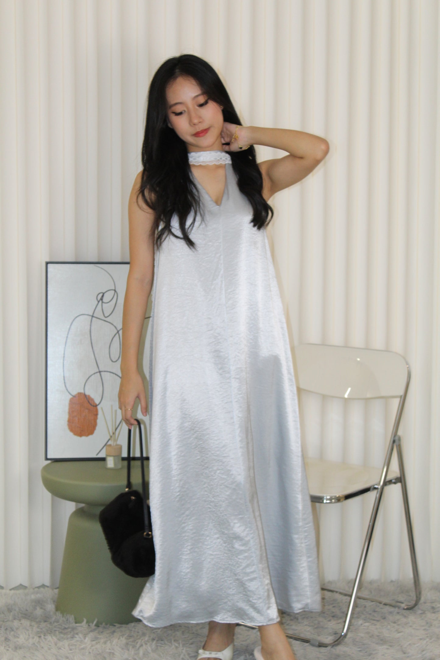 Manda Satin Maxi Dress (Blue)