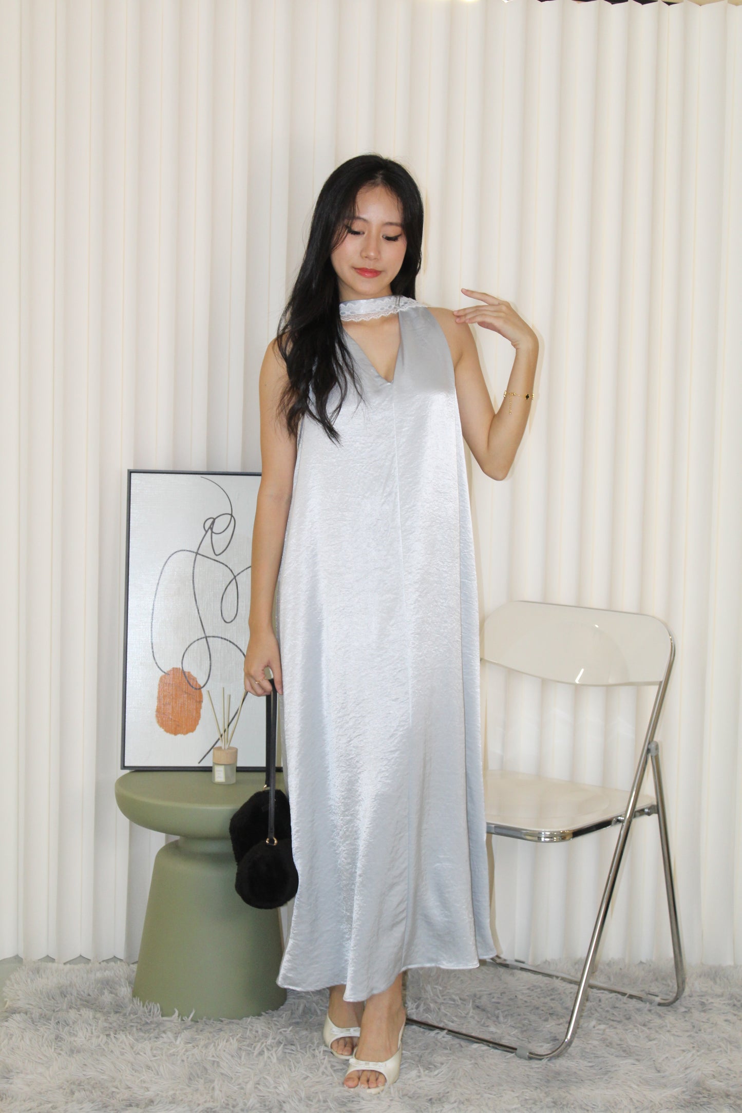 Manda Satin Maxi Dress (Blue)