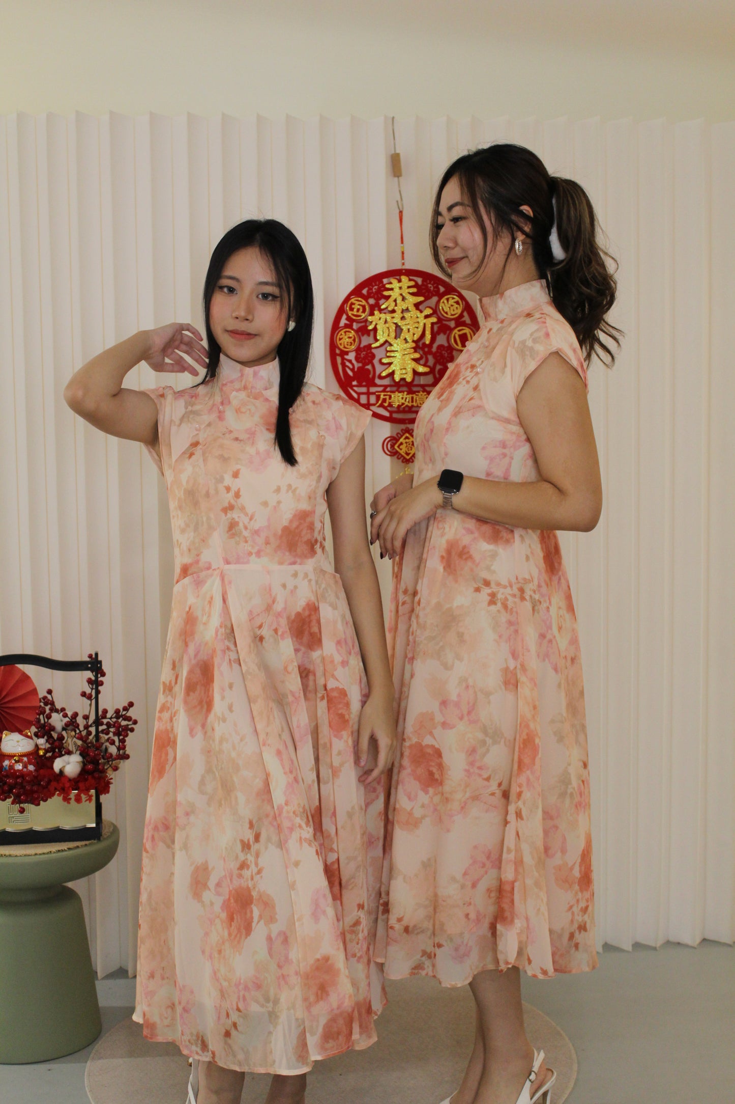 Fang Yue Flare Midi Cheongsam Dress (Pink)