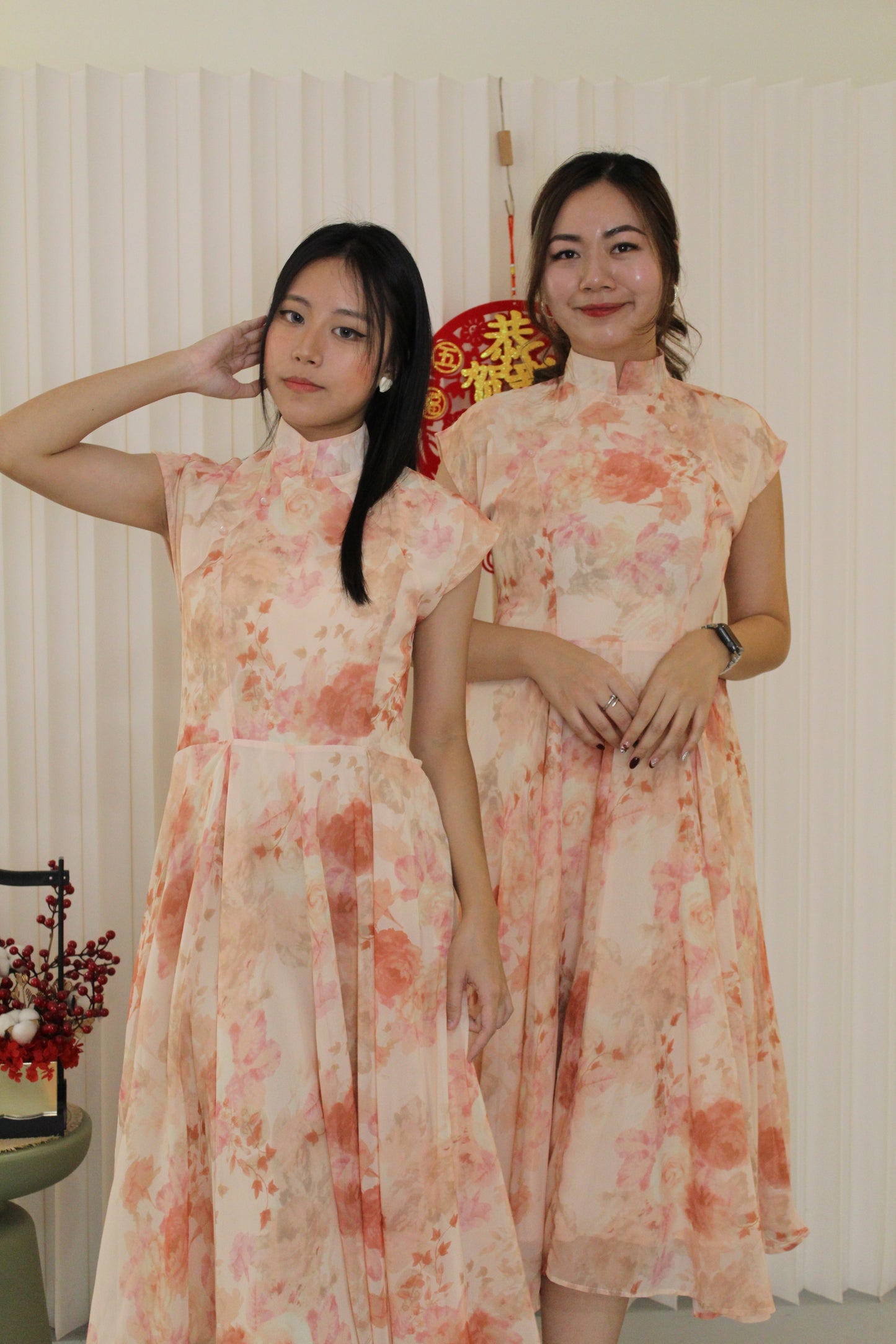 Fang Yue Flare Midi Cheongsam Dress (Pink)