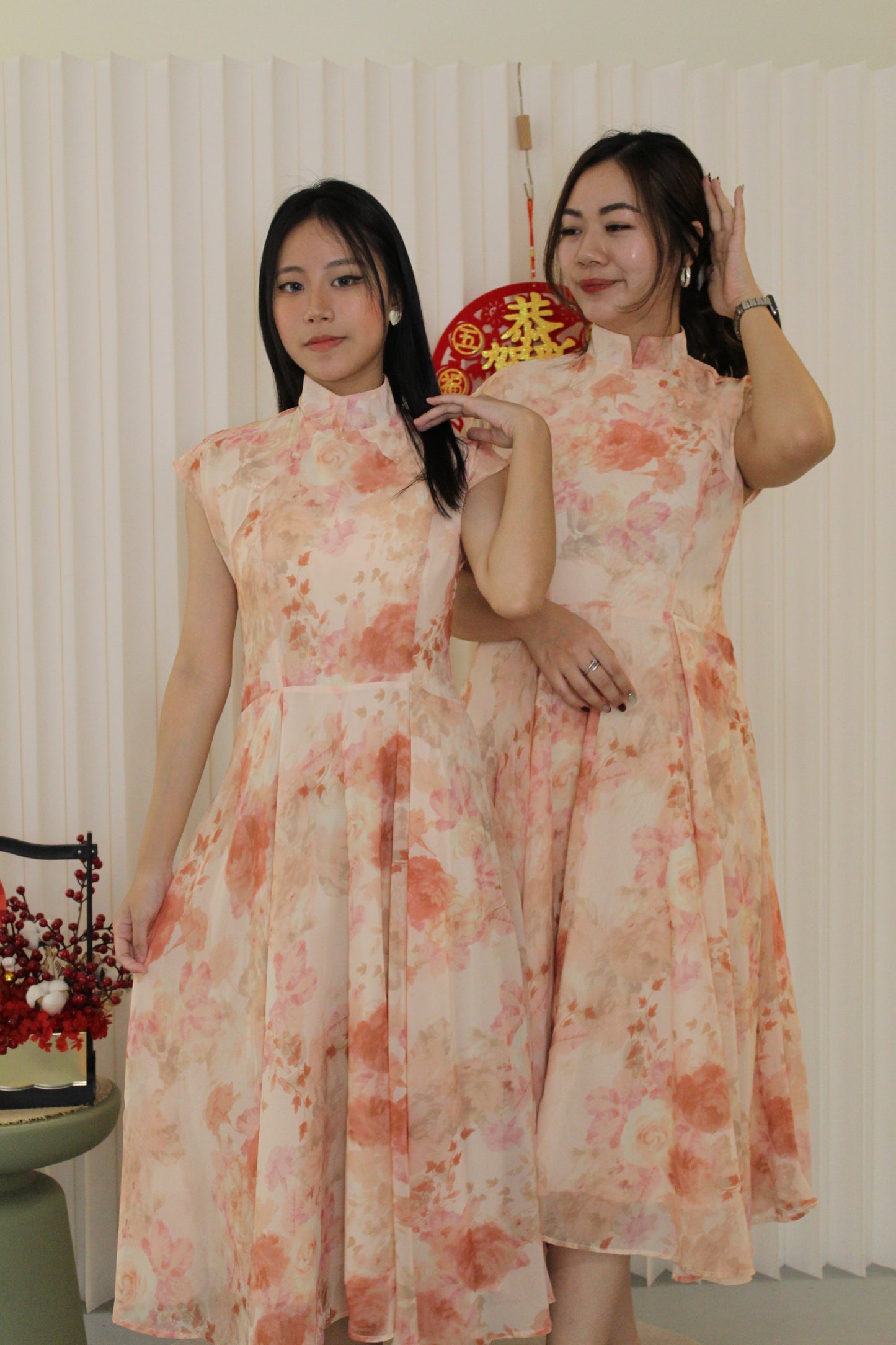 Fang Yue Flare Midi Cheongsam Dress (Pink)