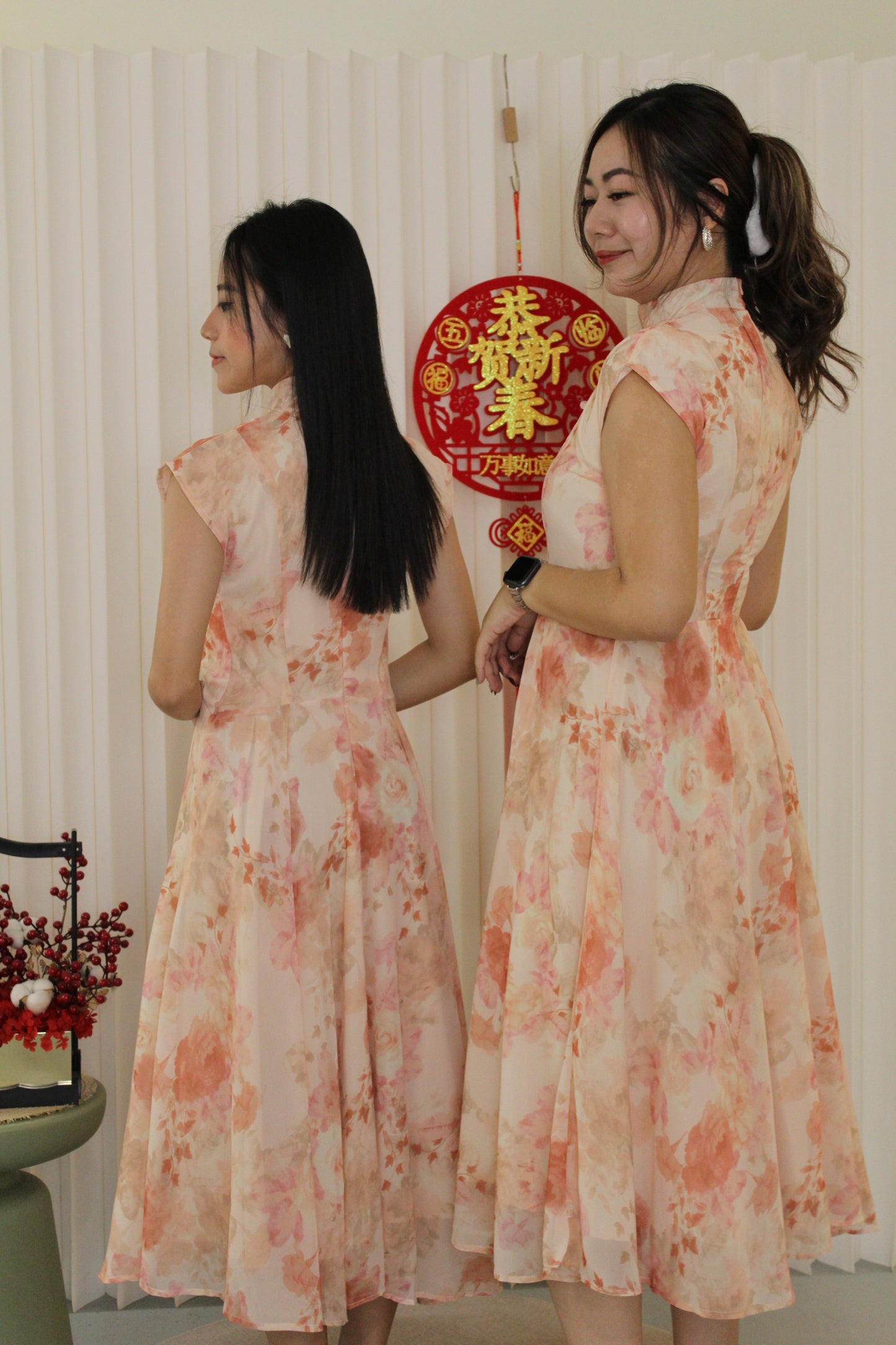 Fang Yue Flare Midi Cheongsam Dress (Pink)