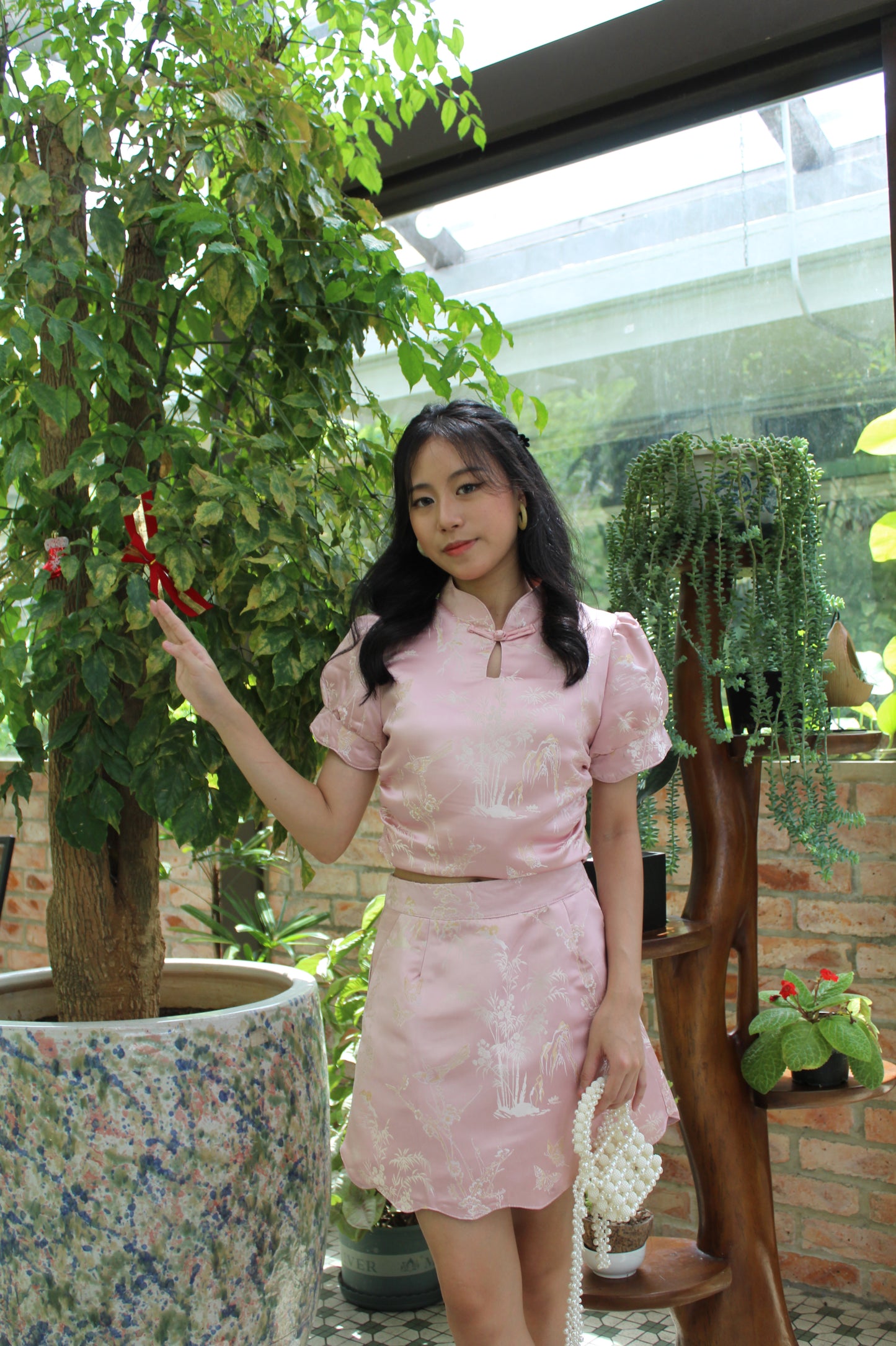 Mei Cheongsam Satin Top (Pink)