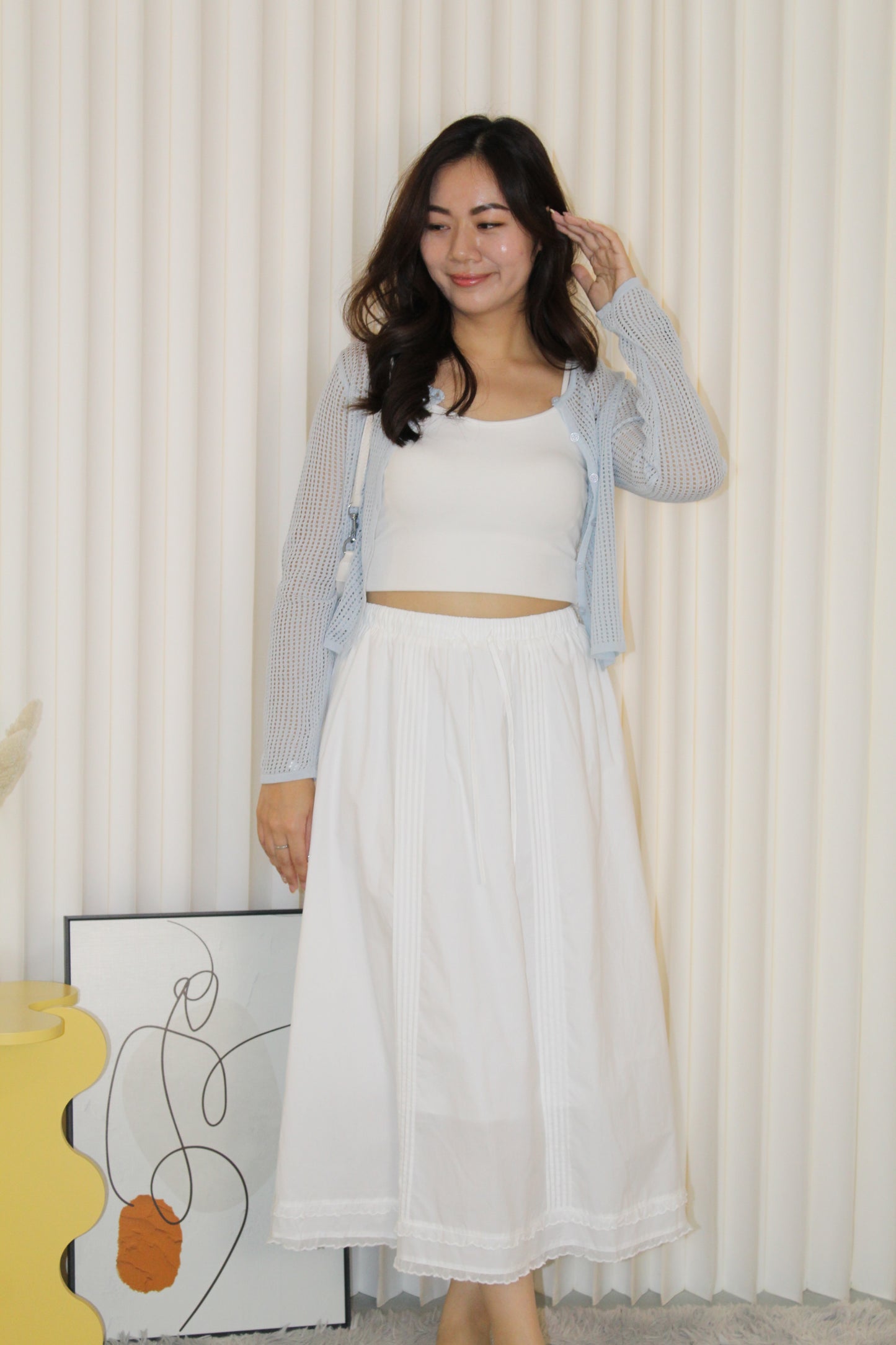 Wallis Flare Midi Skirt (White)