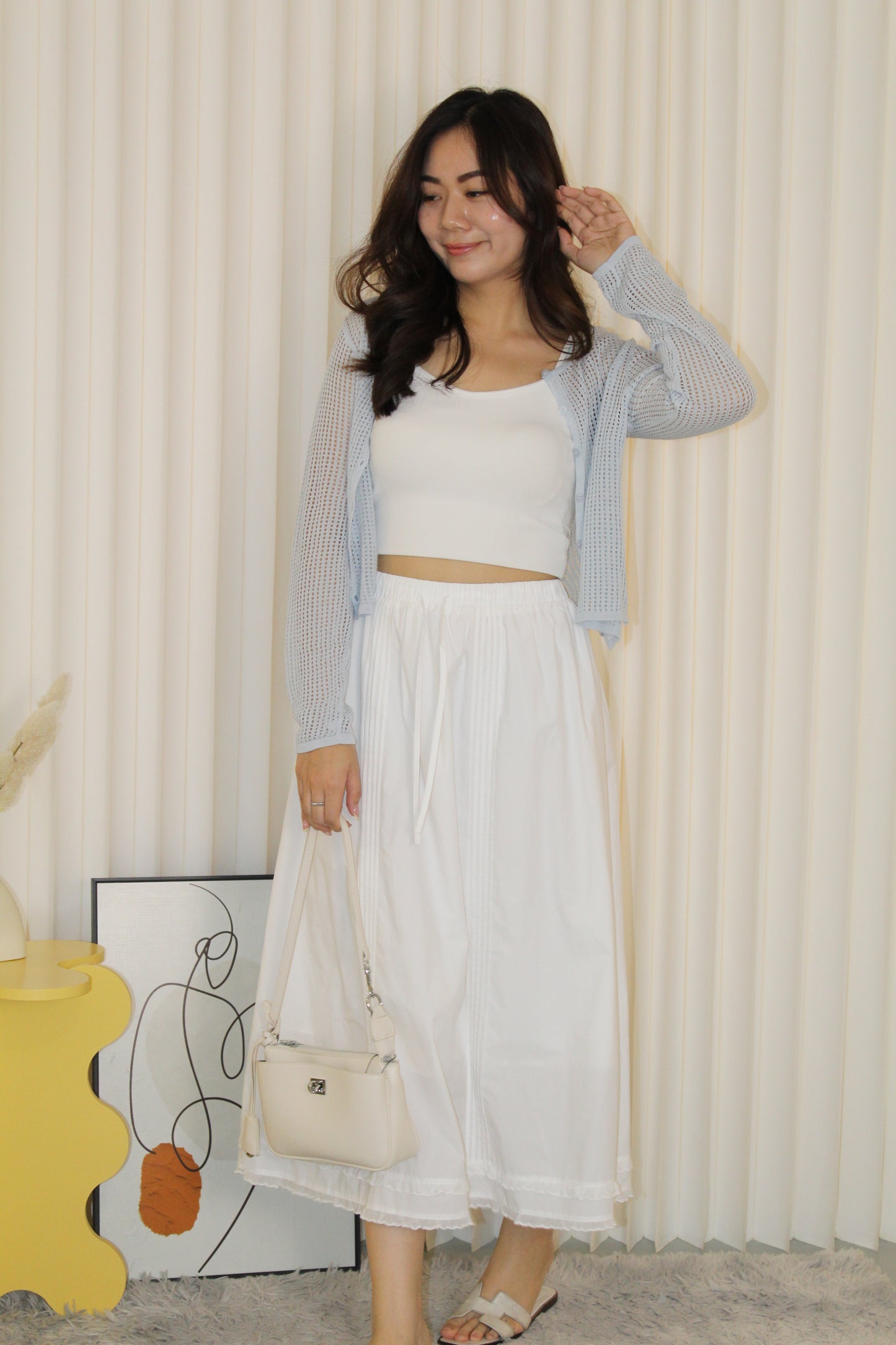 Wallis Flare Midi Skirt (White)