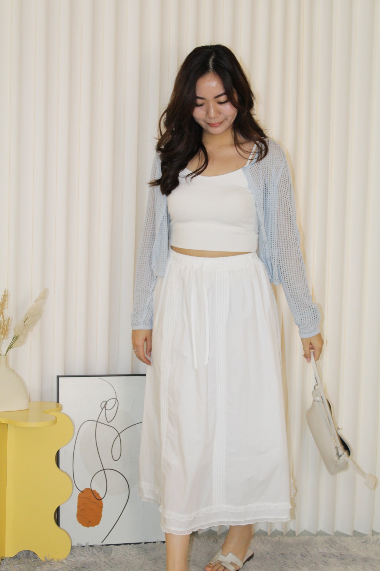 Wallis Flare Midi Skirt (White)