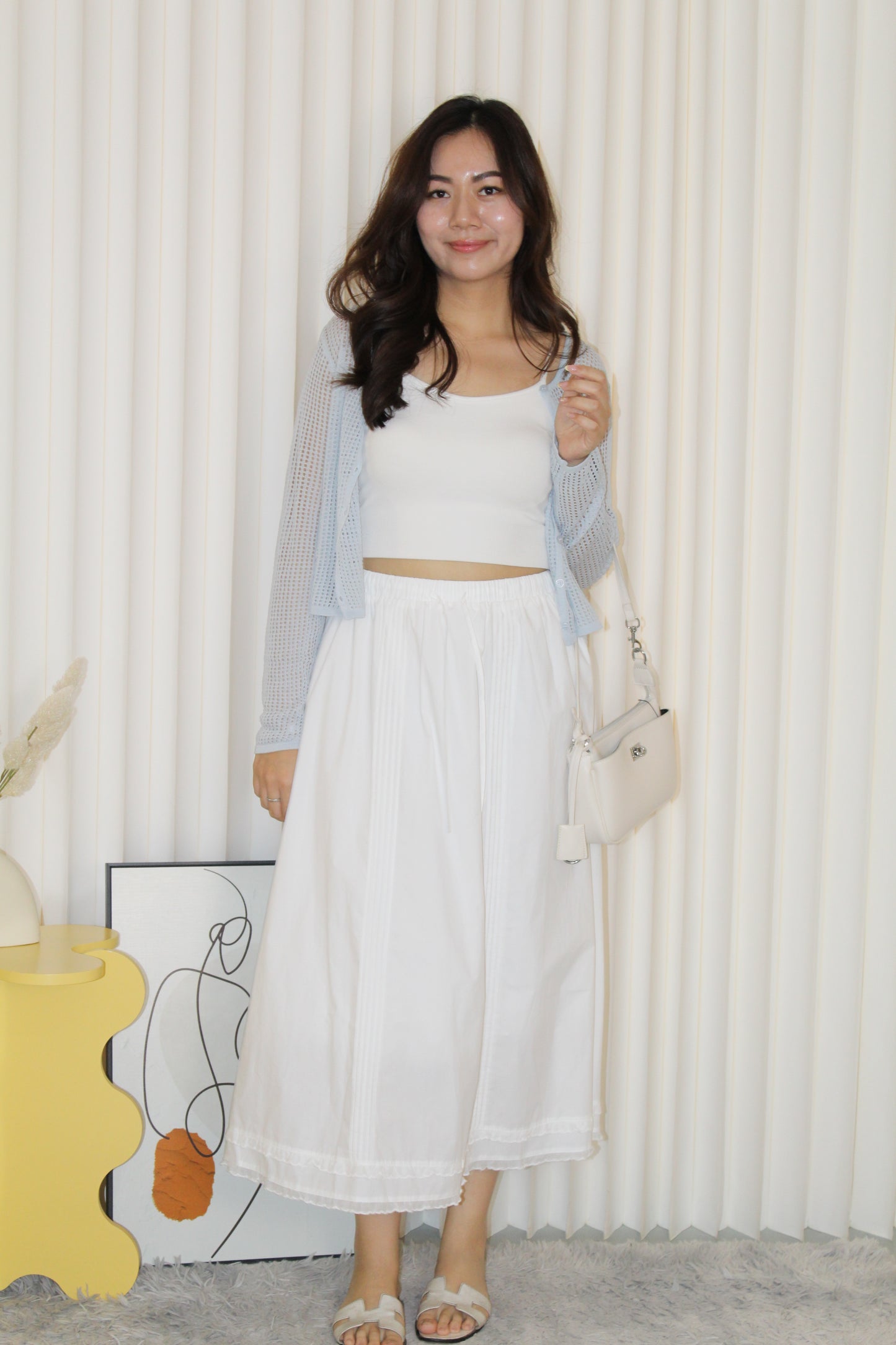 Wallis Flare Midi Skirt (White)