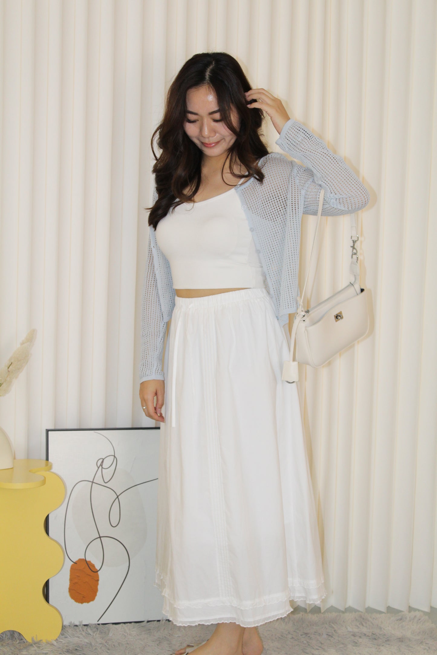 Wallis Flare Midi Skirt (White)