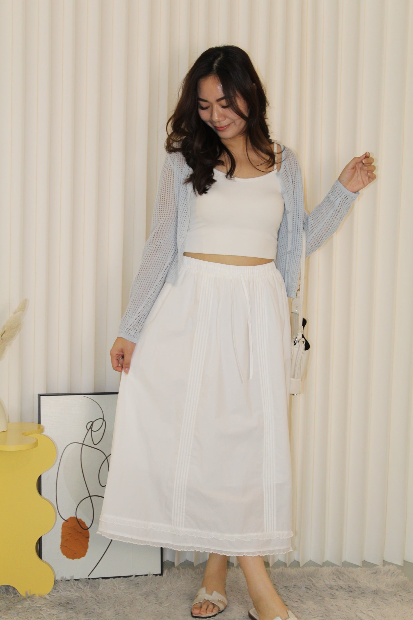 Wallis Flare Midi Skirt (White)