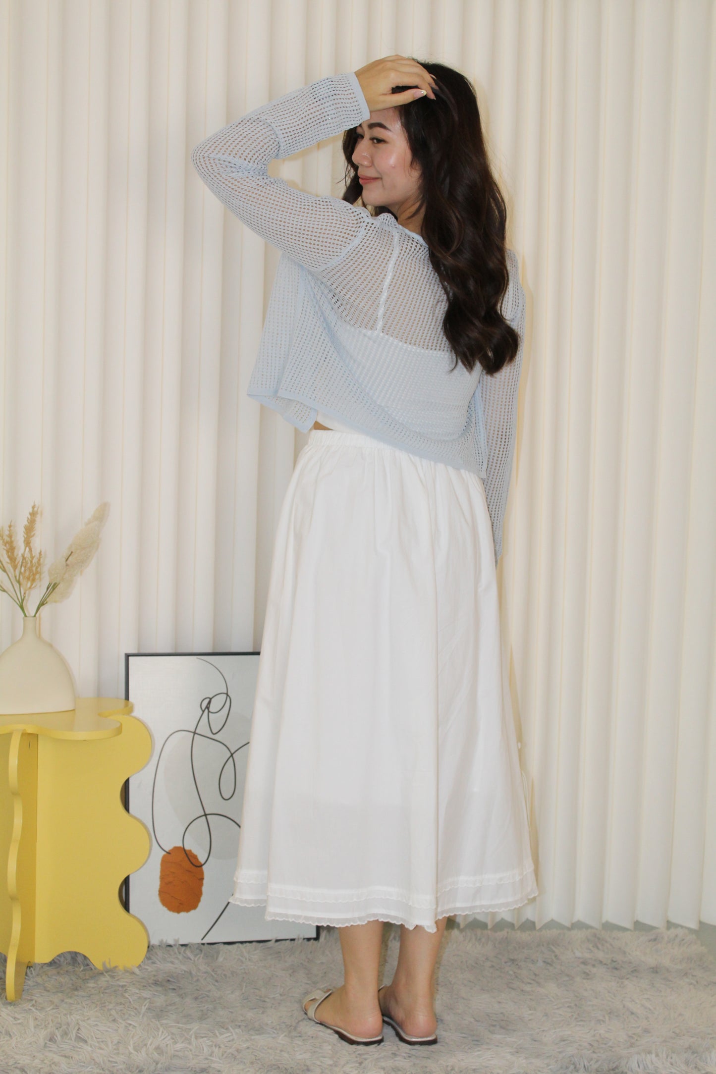 Wallis Flare Midi Skirt (White)